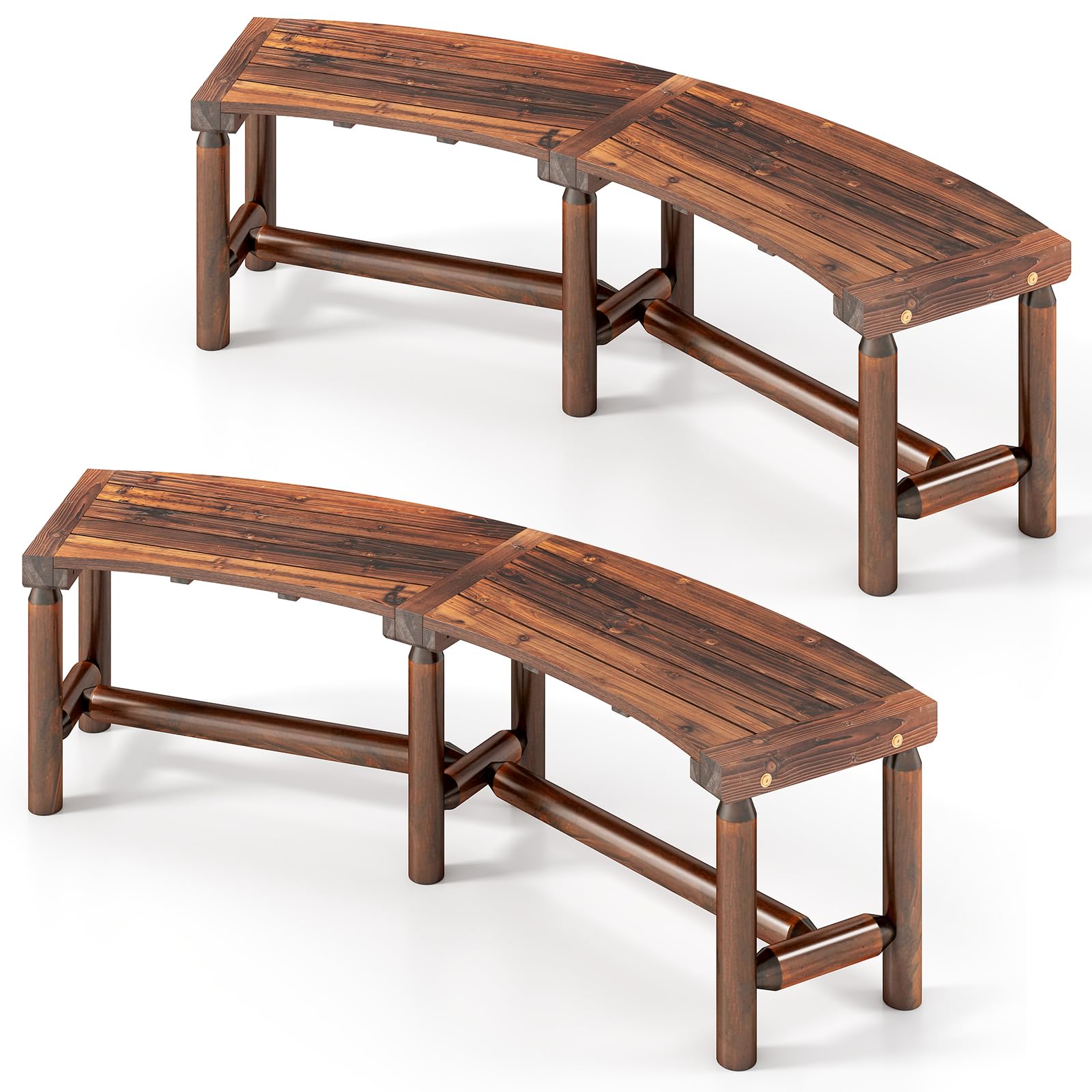 SFAREST Wooden Garden Bench, 2-3 People Curved Patio Bench, Outdoor Furniture Park Porch Seating for Backyard Porch Balcony, 360kg Max Load (2, Rustic Brown, 170 x 58 x 45 cm)