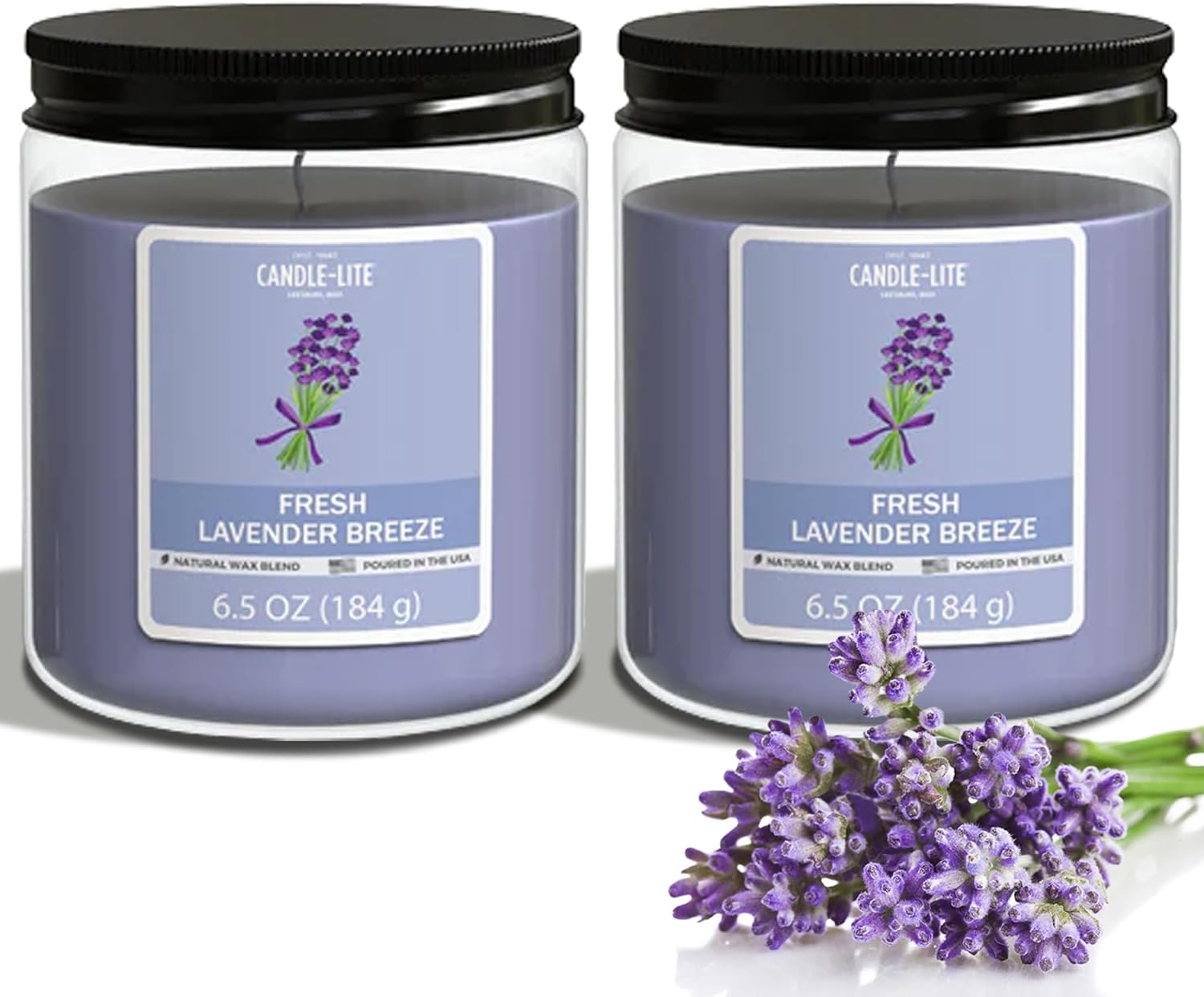 Candle-Lite Fresh Lavender Breeze Scented Candles Set, Aromatherapy, 2 Pack 6.5 oz Single-Wick Jar, 40 Hours of Burn Time, Perfect for Gifting and Celebration (Individual Box)