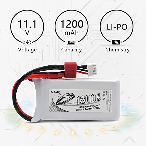 Miniatura 4 de Paquete de 2 baterías LiPo de 11.1 V 1200 mAh 30C con enchufe en T de repuesto para WLtoys WL915 WL915-A RC Racing Boat