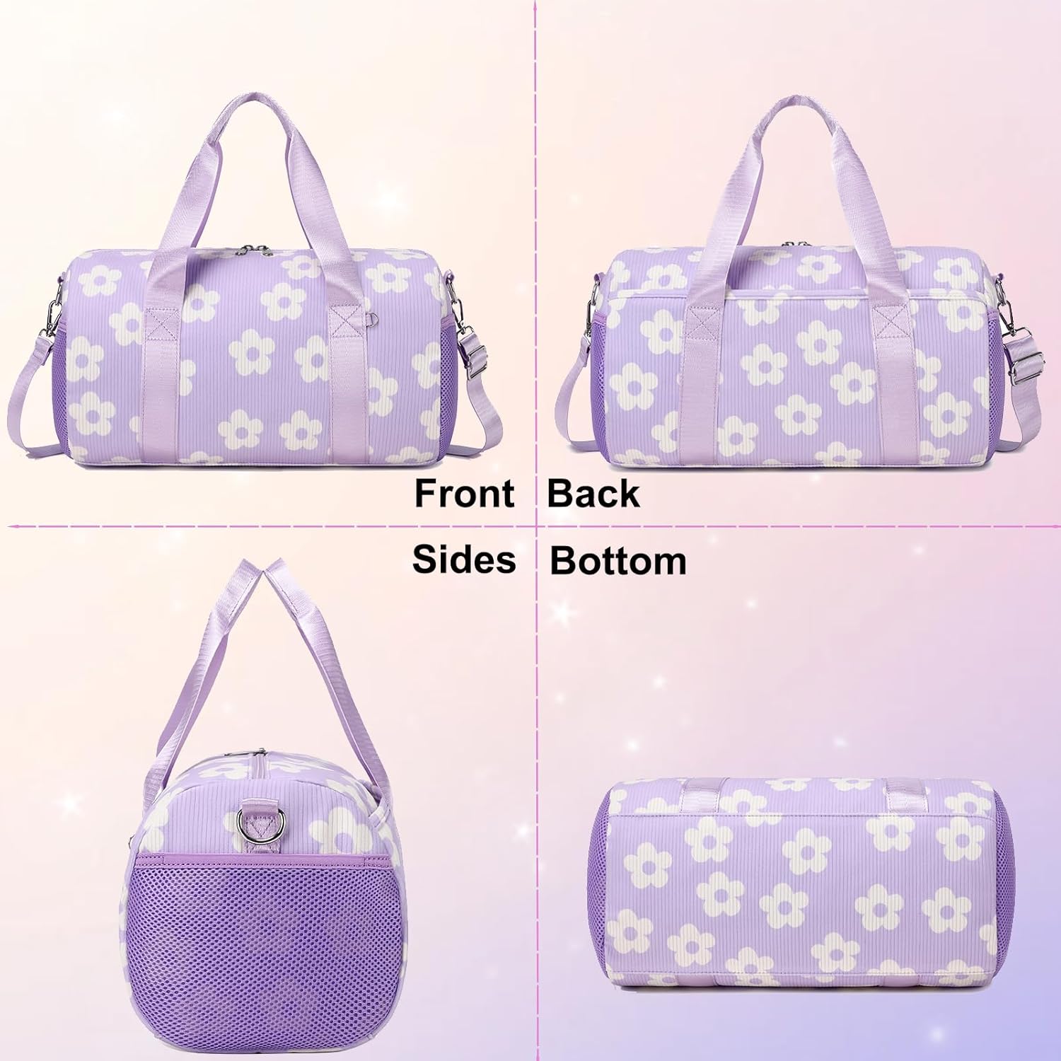Dance Ballet Bag for Girls Purple Corduroy Dance Bag for Girls 4-6 Toddler Small Duffle Ballerina Bags with Waterproof Dry Wet Separated Compartment