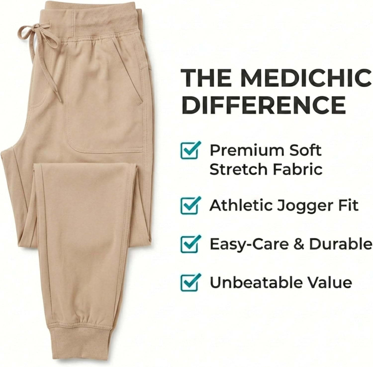 MediChic Women’s Scrub Jogger Pants – 6 Pockets, 4-Way Stretch, Ribbed Waist, Easy-Care Medical Workwear - Image 7