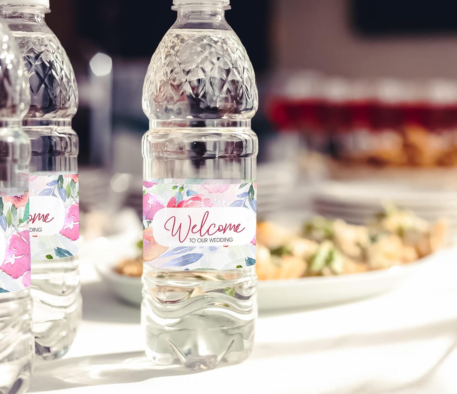 Darling Souvenir Water Bottle Labels, Watercolor Floral Print - Easy to Use Party Supplies, Welcome to Our Wedding Stickers for Water Bottle Wedding Collection - Pack of 32