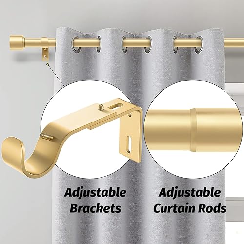 Miniatura 2 de GEEBOBO Paquete de 2 barras de cortina doradas para ventanas de 48 a 84 pulgadas, juego de barras de cortina ajustables de 1 pulgada resistentes y