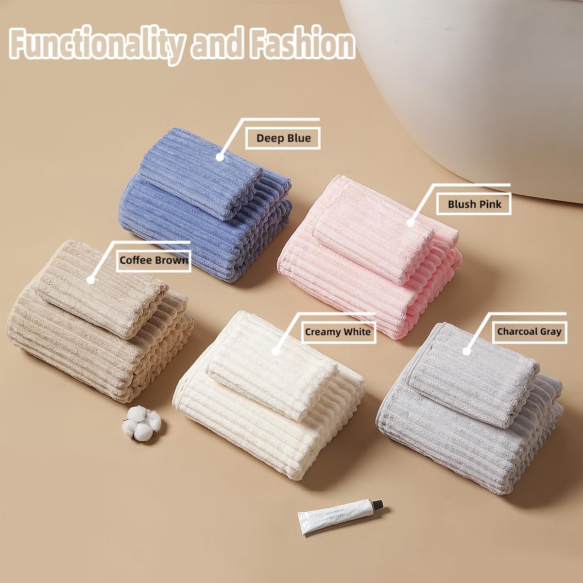 10 PCS Rainbow Coral Fleece Towels Set 5 (60×40in + 30×13in) - Super Absorbent,Extra Large Size, Cost-Effective(Milk White, Deep Blue, Coffee, Pink, Gray) - Image 6