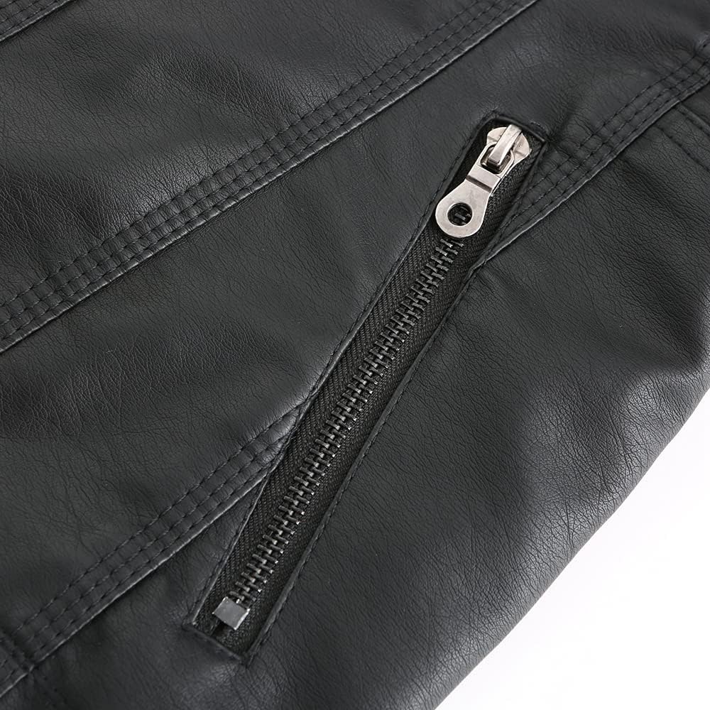 DEAR MODEL Faux Leather Jacket Hooded Coat for Biker with Removable Hood Plus Size