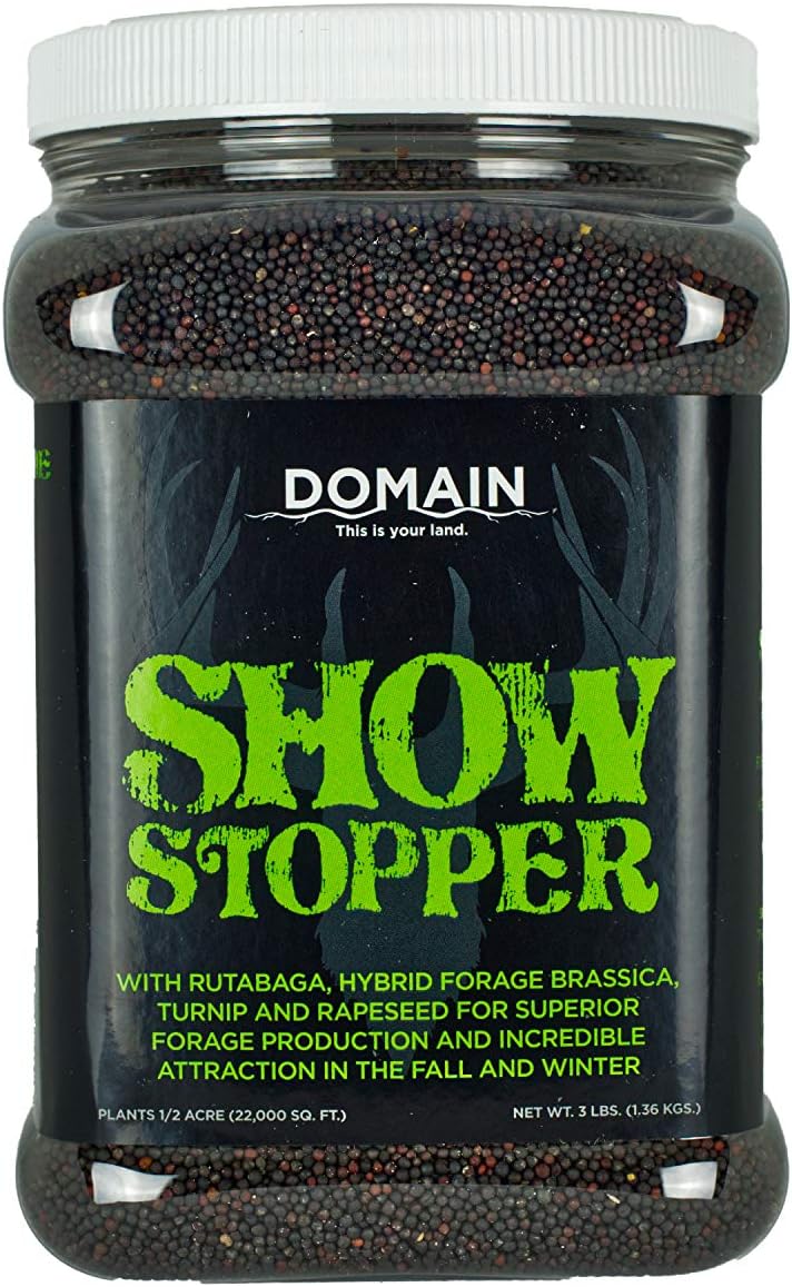 Domain Outdoor Show Stopper Food Plot Seed, 1/2 Acre, High Protein Forages with High Energy Tap Roots, Superior Re-Growth Potential, Easy to Plant, Fast Germination, Carefully Selected Plant Varieties