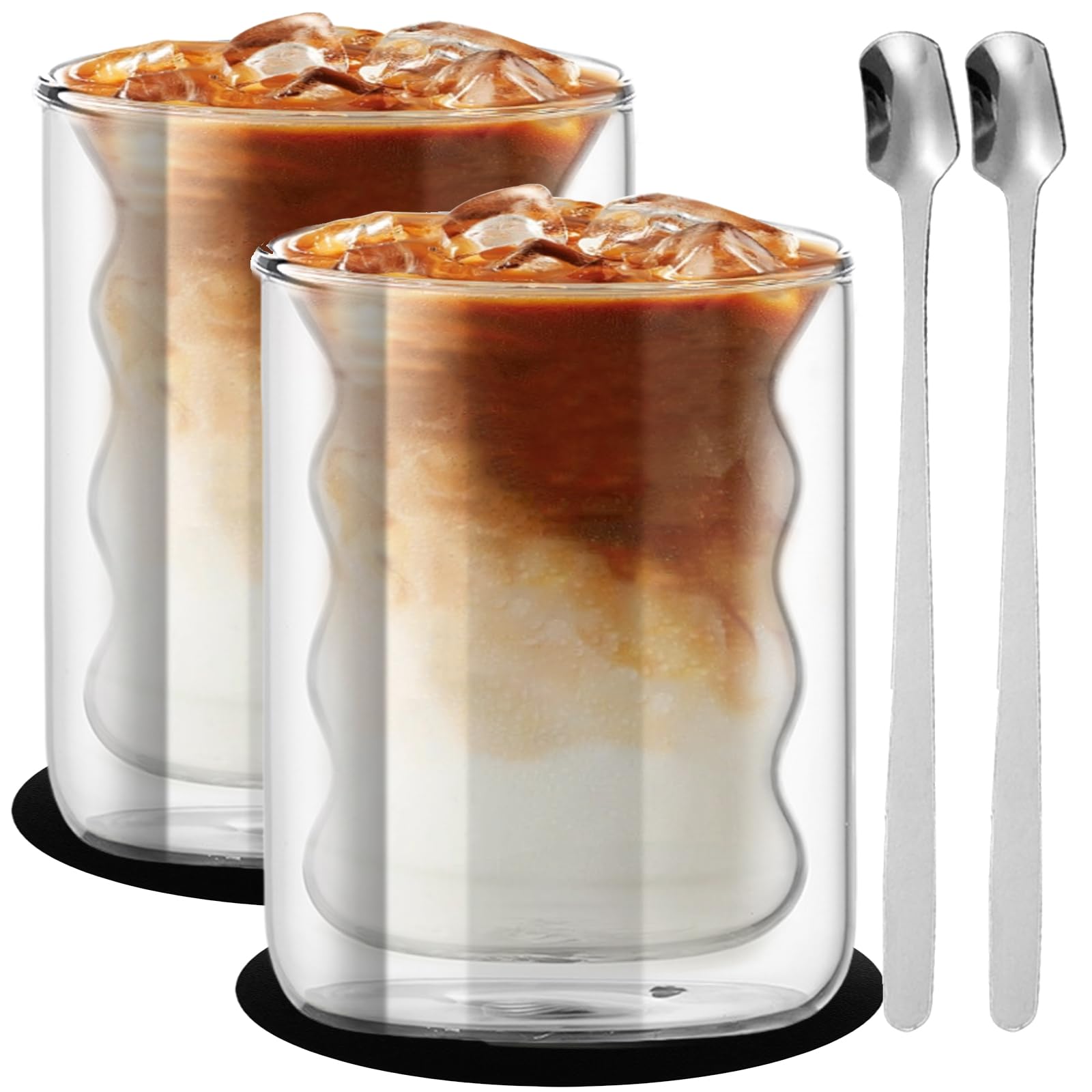 Nizirioo Lot De 4 Verres Cannelés à Double Paroi 300 Ml - Verres Latte Macchiato Borosilicate Pour Café, Thé, Dessert