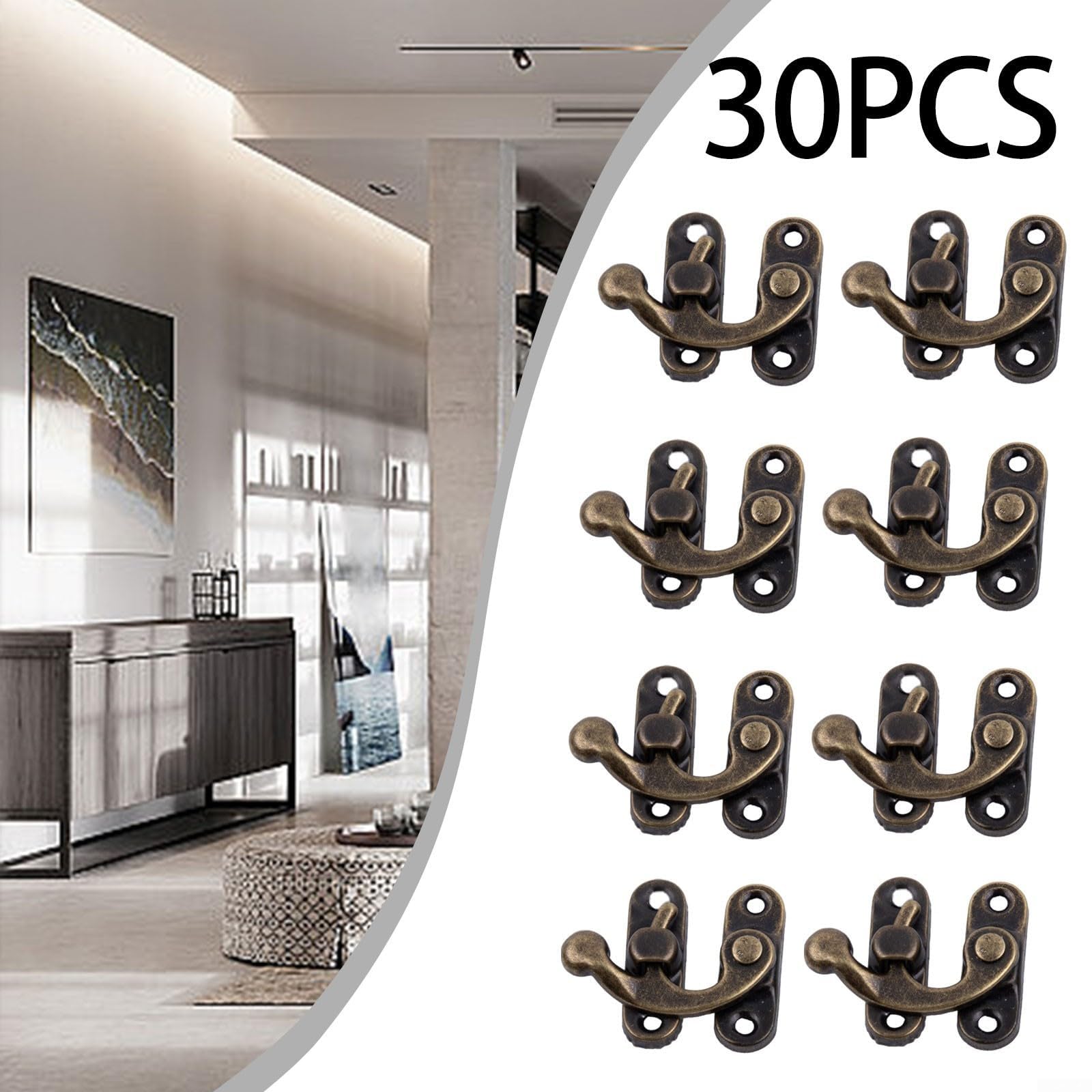 Chiavistelli per Porte 30 Pezzi Gancio Antico, Gancio di Chiusura in Ferro Bronzo Antico, Gancio Decorativo con Chiusura a Scatto for armadi e scatole portaoggetti(Bronze)