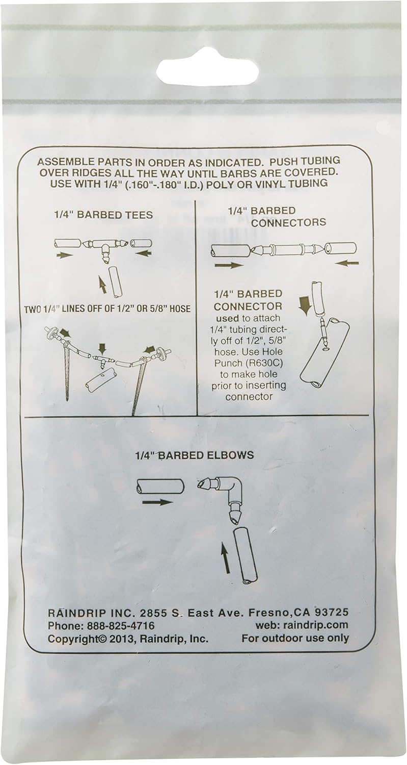 Raindrip 312050B Single Barbed Coupling Connectors, 1/4-Inch, 50 Per Bag, for Trees, Shrubs, Blacks
