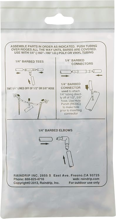 Raindrip 312050B Drip Irrigation Fittings Single Barbed Coupling Connectors, 1/4-Inch, 50 Per Bag, for Trees, Shrubs, Gardens, Black