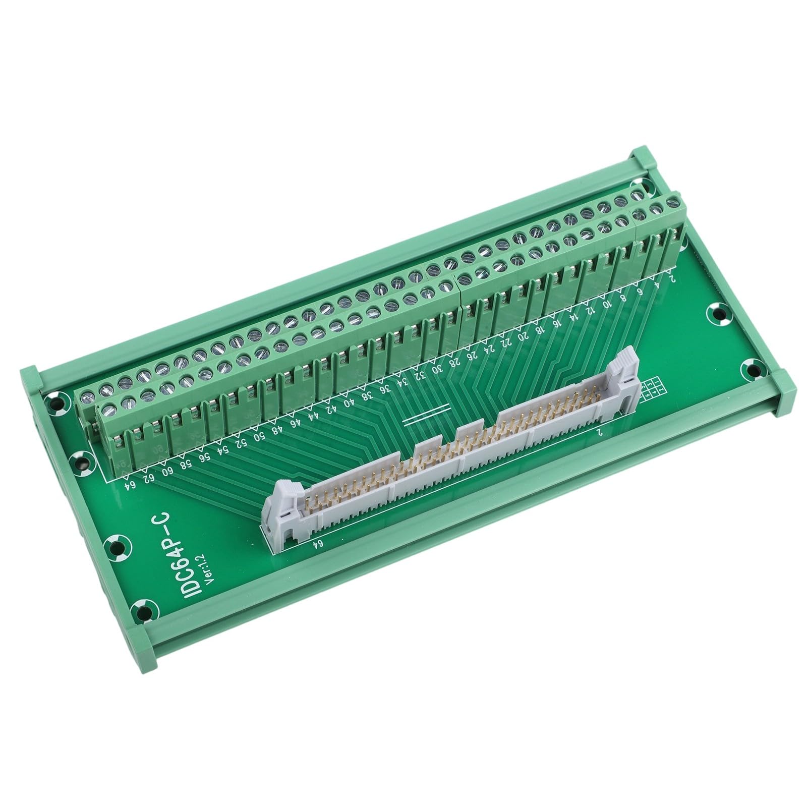 Bornier IDC 64 broches avec coque verte pour rail DIN PLC 183x87 mm