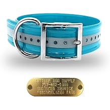 Reflective Heavy Duty D-Ring 1.5" Dog Collar w Custom Nametag, Teal | 1.5" Wide, 14"-21" Neck, Large/XL Breeds, Odor-Resistant, Adjustable, Waterproof, Enhanced Visibility