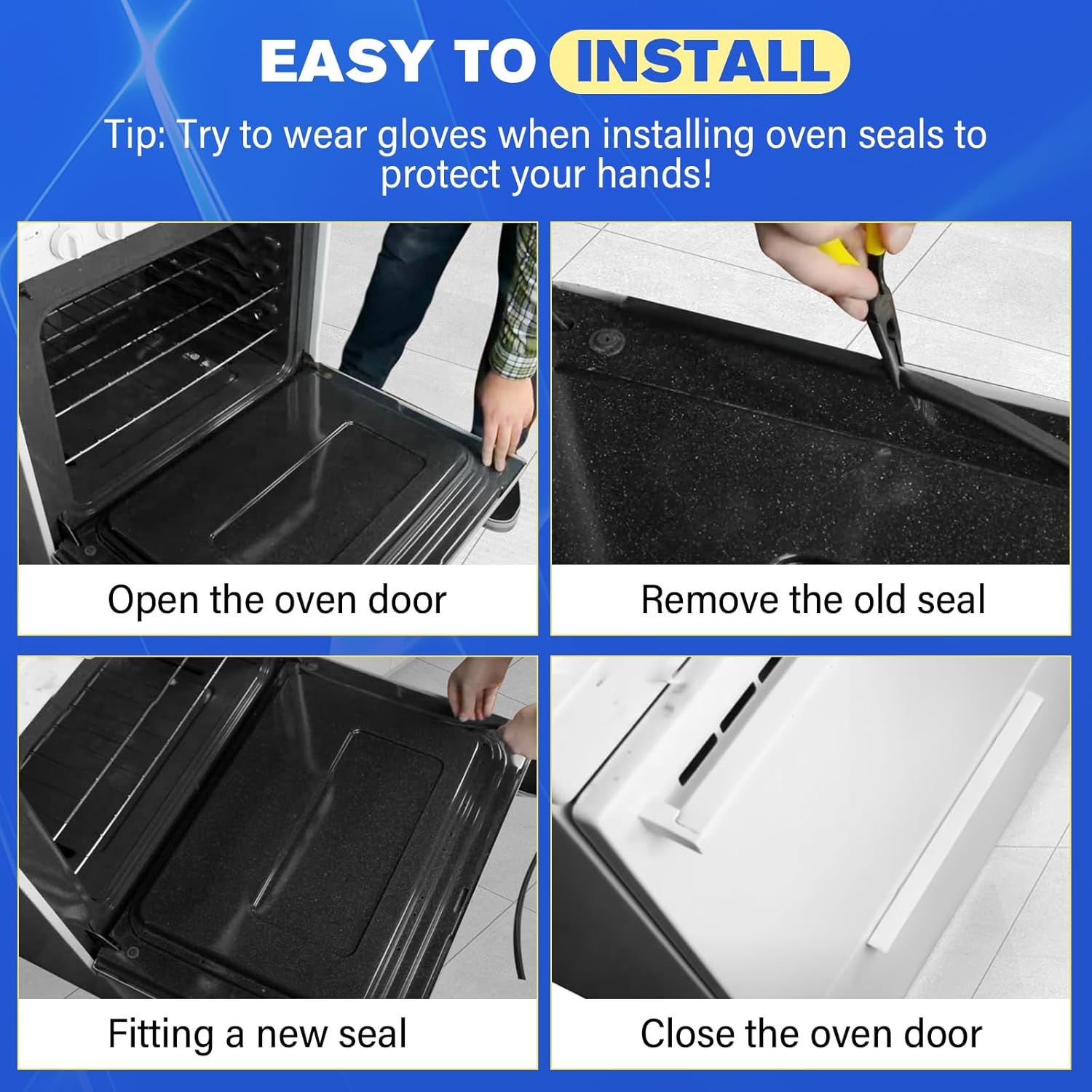 316239700 Range Oven Door Seal Gasket（L50.45 inchs）with 12 Mounting Clips Compatible with Frigidaire Kenmore Ovens FEF303BWA FEF303CWA, Replace 833130 AP2126661 AH440011 EA440011 PS440011