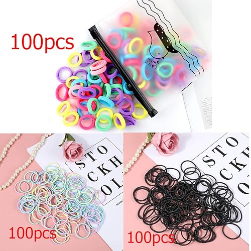 Vista 4 de Paquete de 300 ligas para el cabello BEoffer para bebés y niñas, bandas elásticas para el cabello negras coloridas pequeñas bandas de goma