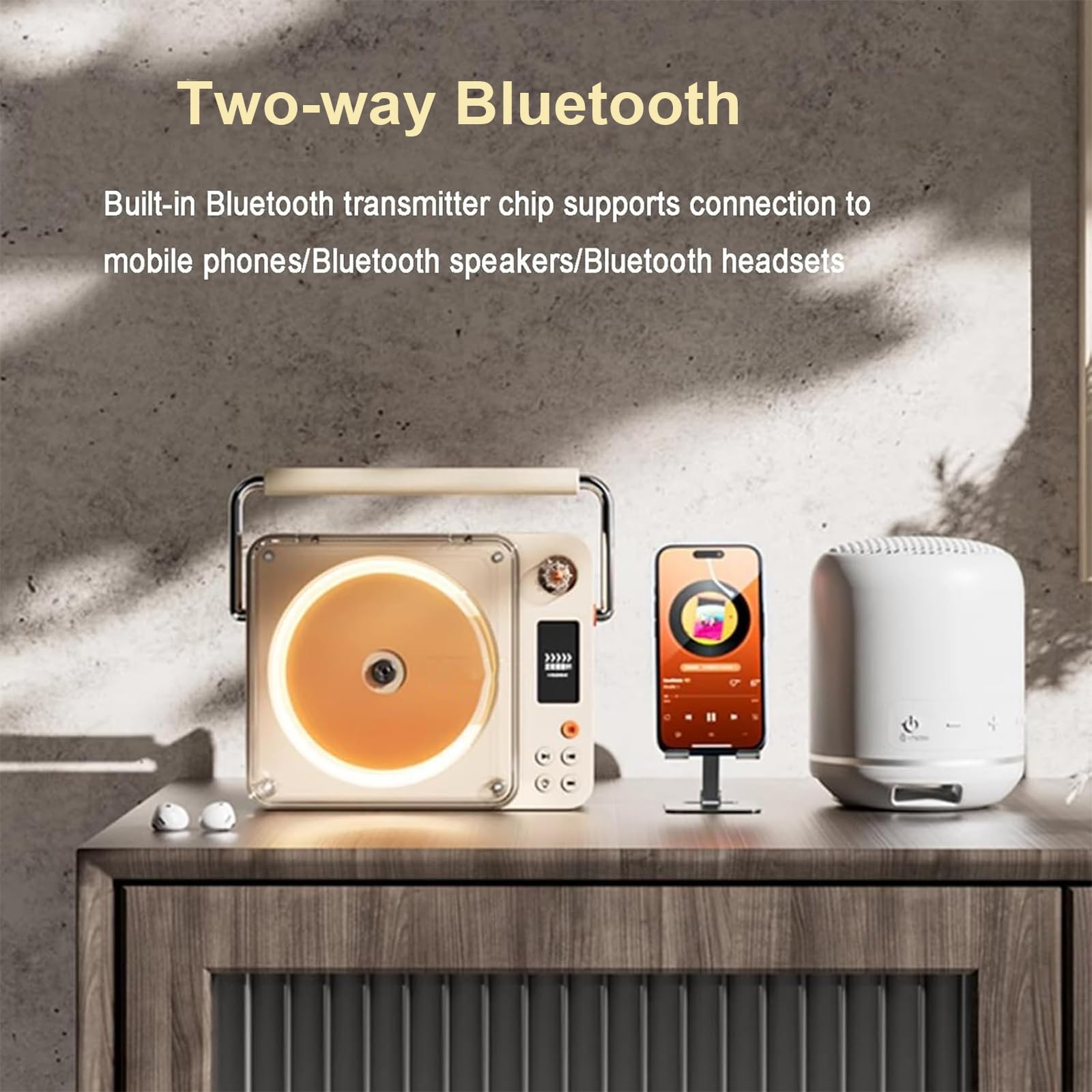 Udekoruj odtwarzacz CD, dekoracyjna ramka na zdjęcia z pilotem zdalnego sterowania, wyjście Bluetooth 5,1 / 3,5 mm AUX / CD/DVD/MP3, pojemność baterii: 3600 mAh, do domu, biura i galerii sztuki