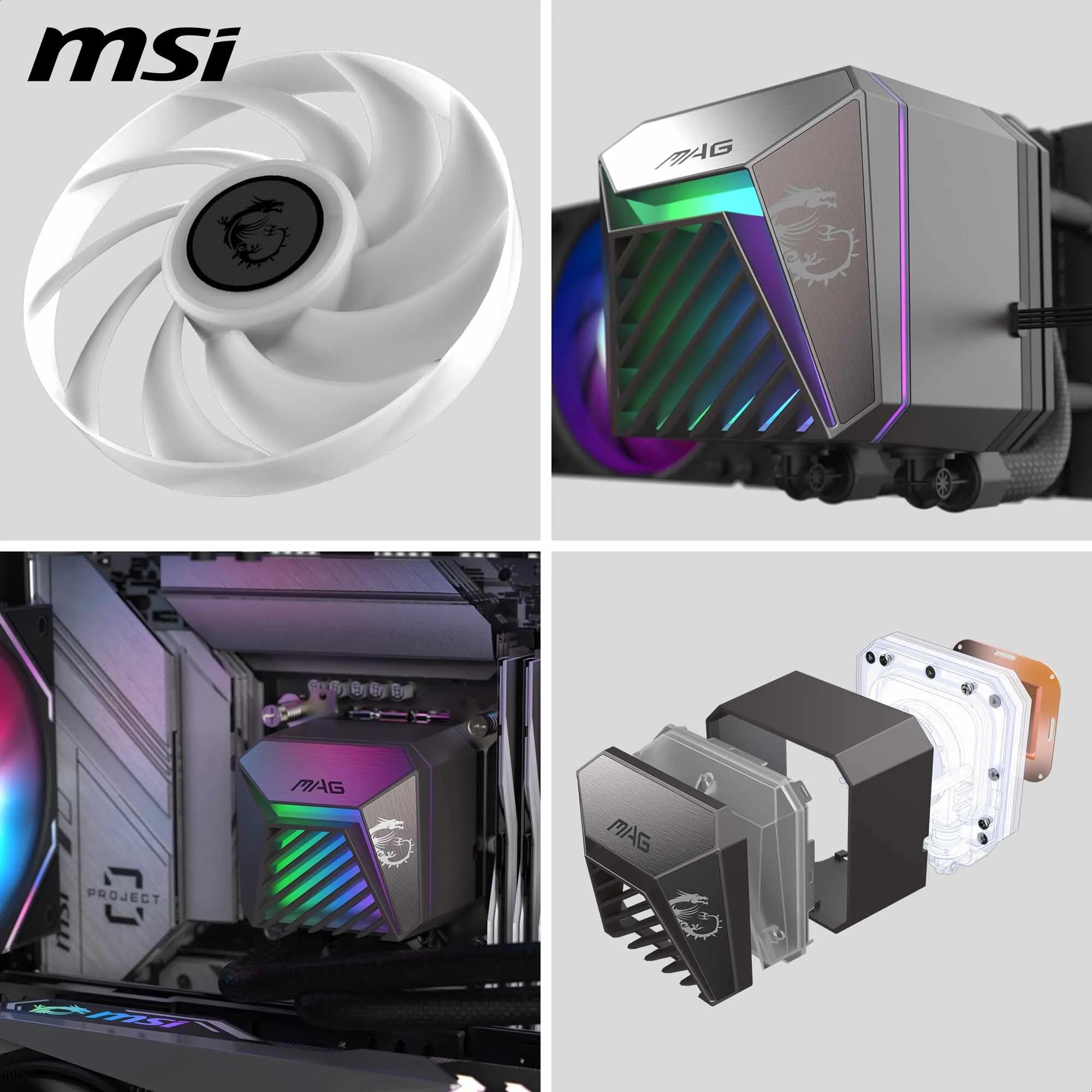 MSI MAG CORELIQUID A15 240 AIO CPU Liquid Cooler - Base de cobre con cobertura completa, diseño de canal de agua mejorado, ARGB GEN2, ventilador CycloBlade 9, radiador de flujo dividido, ventilador