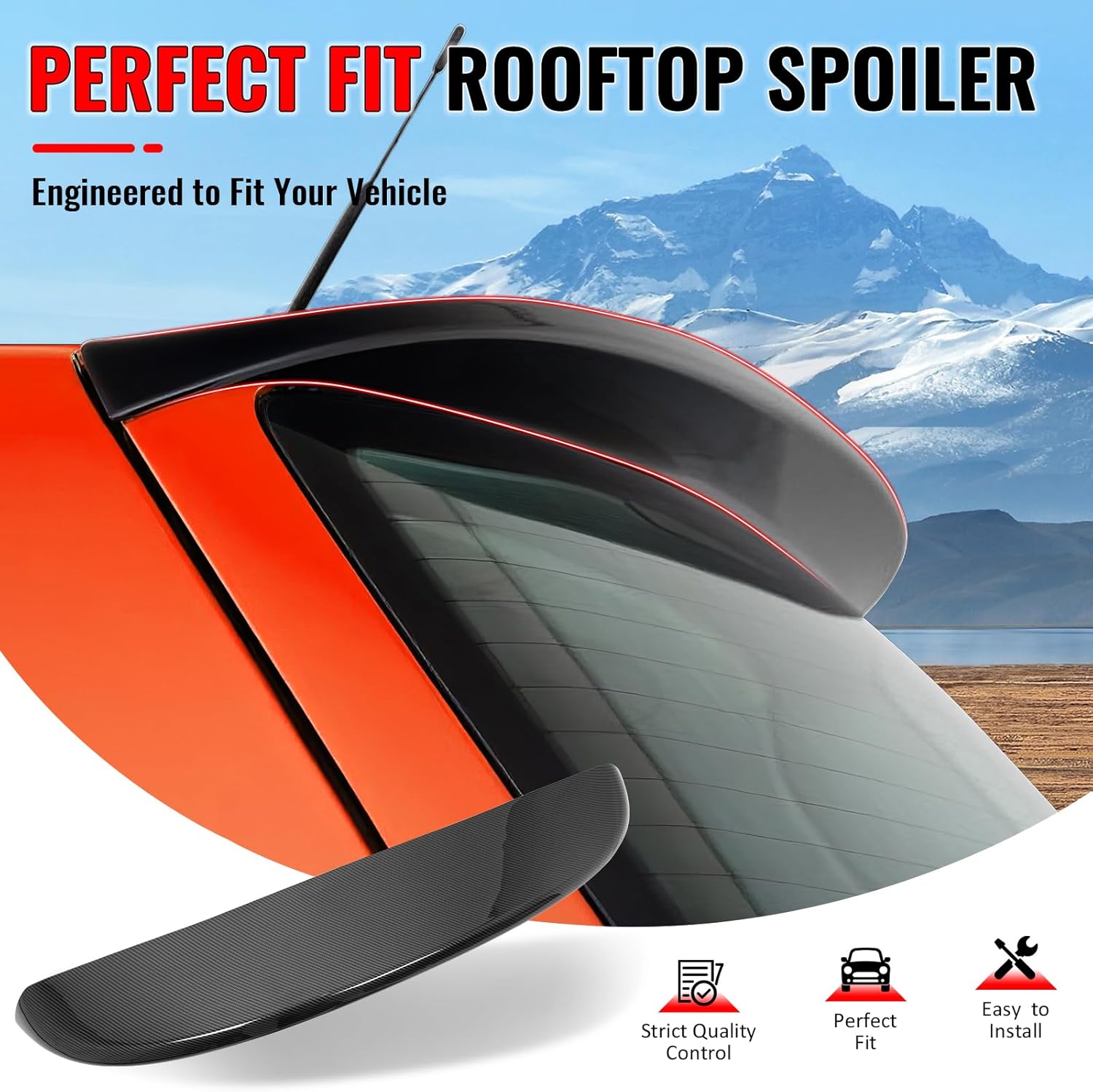IKON MOTORSPORTS, Rear Window Roof Spoiler Compatible with 1999-2006 Volkswagen MK4 Golf, ES Style Carbon Fiber Print ABS Top Roofline Windshield Visor Spoiler Wing