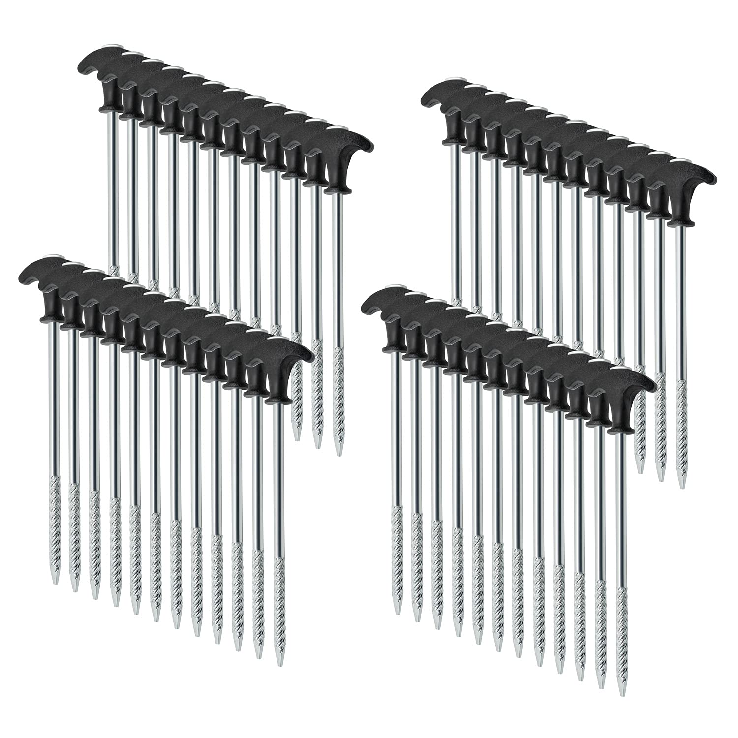 Lucx48 x Steel Tent Pegs - Heavy Duty Threaded Pegs for Camping and Outdoor - Ideal for Normal and Hard Ground (Set of 48)