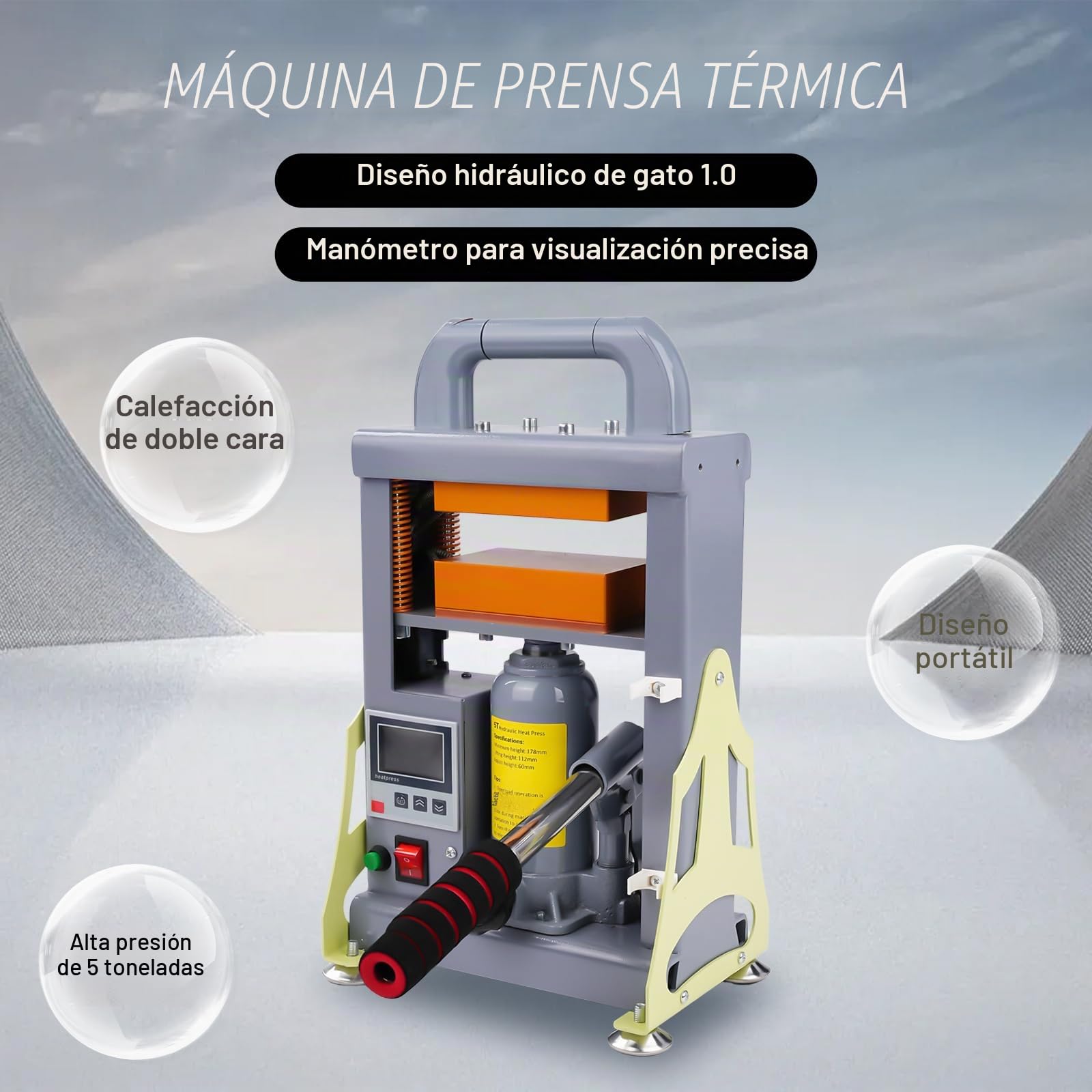 Prensa caliente hidráulica manual de 5 toneladas 600 W | Máquina de extracción de placas de calefacción doble de Rosin Alta eficiencia para la extracción de resina para la extracción de aceite