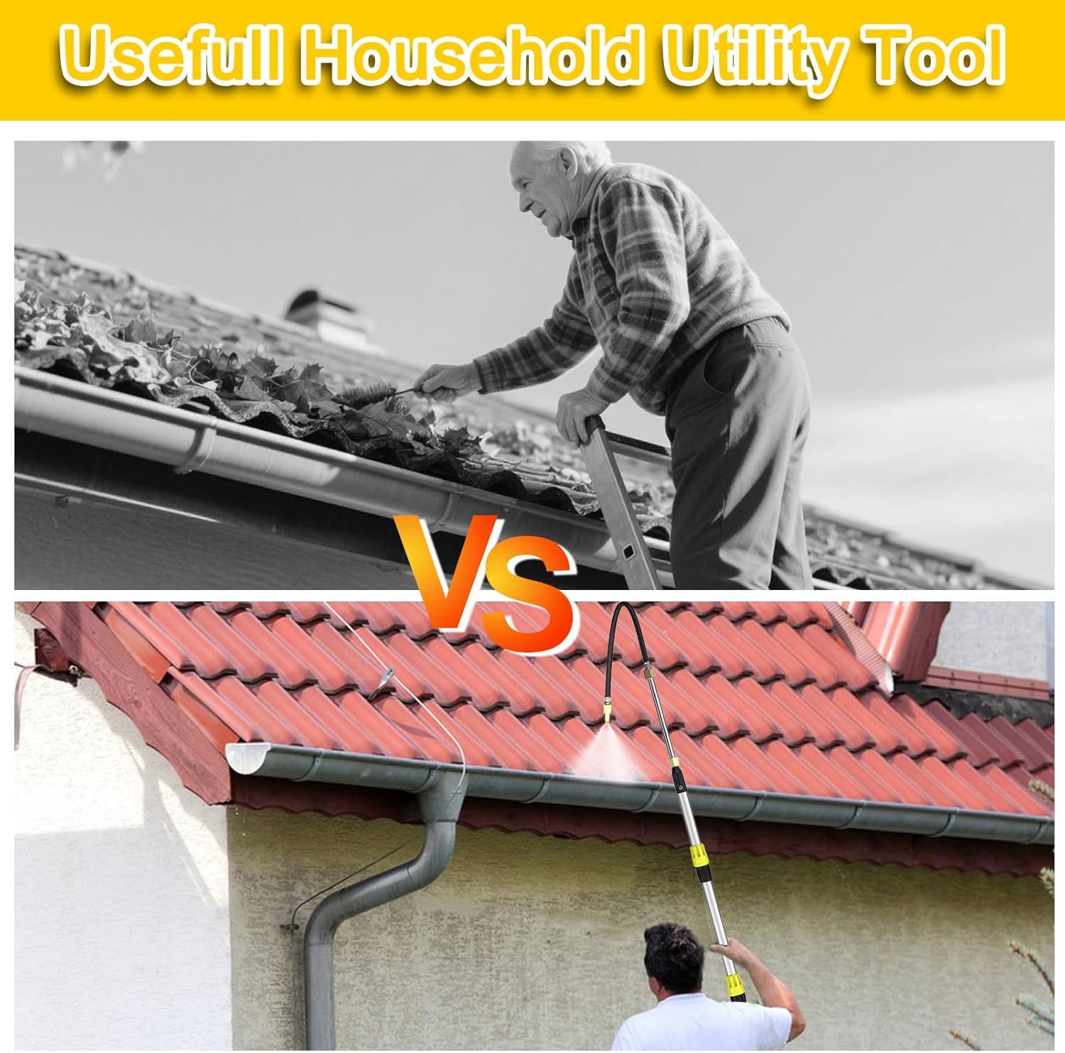 Buyplus 24FT Reach Telescoping Gutter Cleaning Tools 4-16FT Rain Gutter Cleaner Tools From Ground with 3/4" Brass Garden Hose Shut Off Valve, Bendable Flexible Water Wand for Garden Hose, Window