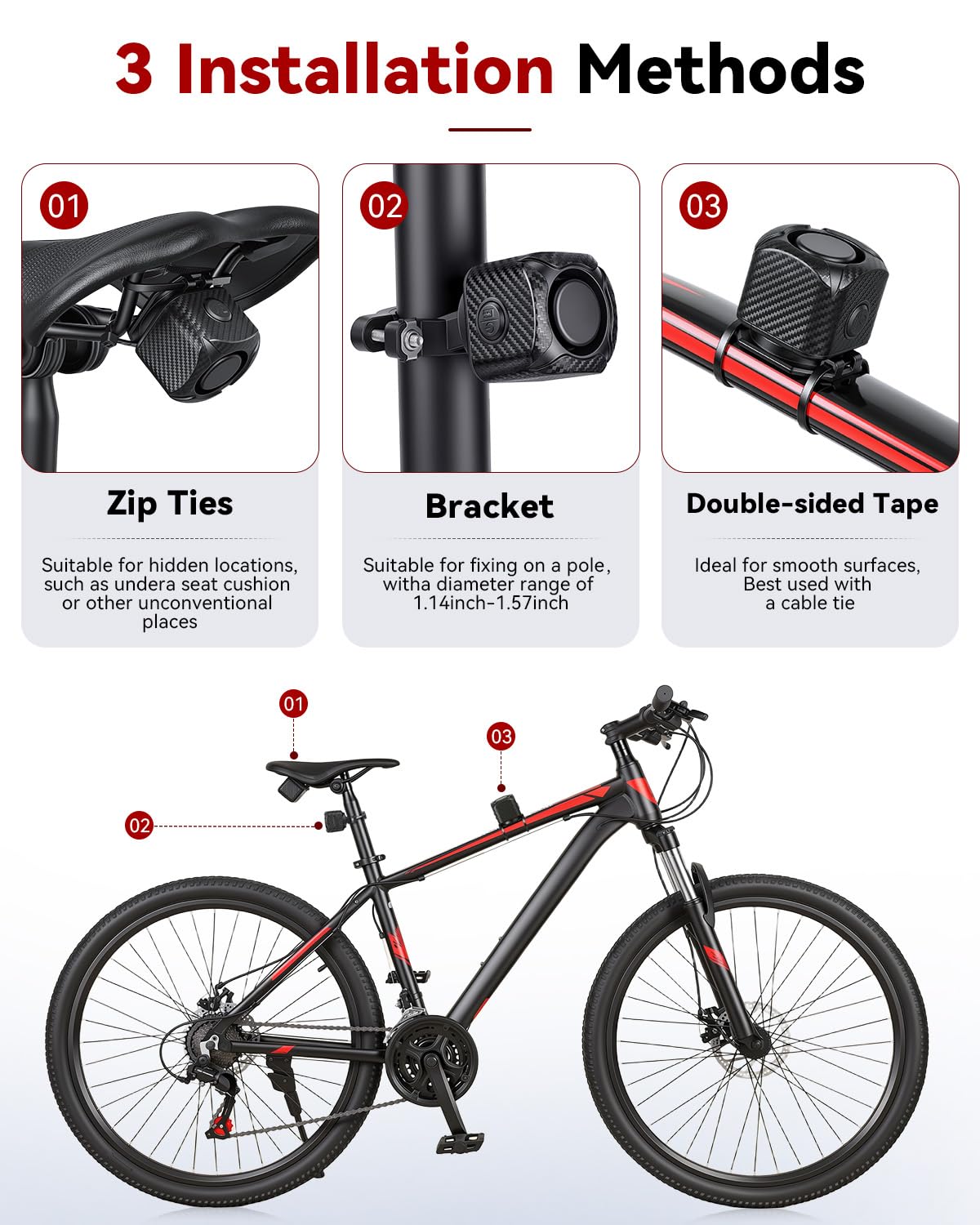 WSDCAM Dual Alert Fahrradalarm 120 dB, USB-C-Aufladung mit Fernbedienung | Zweiwege-Vibrationsalarm, 1148 Fuß Reichweite, IP65 wasserdicht, für E-Bikes, Motorräder, Roller