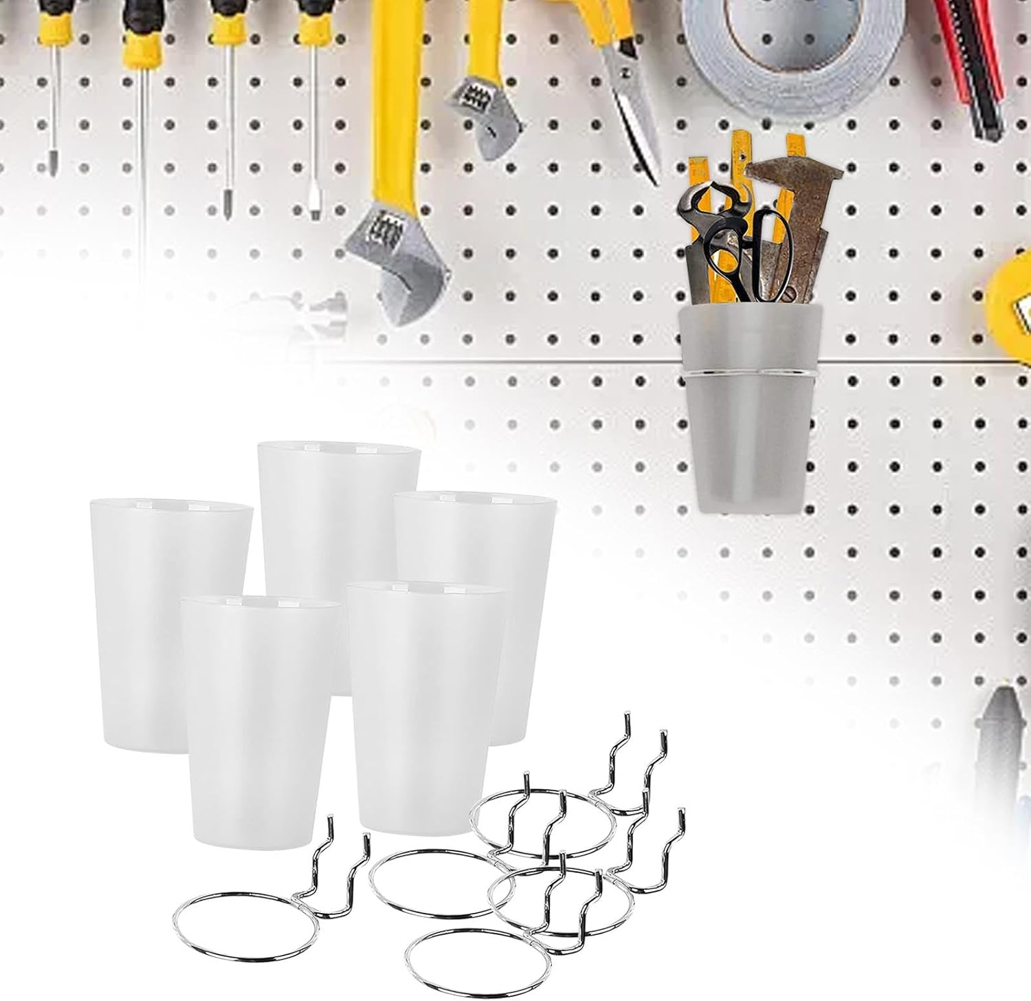 SECRET DESIRE5 Pieces Pegboard Bins with Hooks Easy Installation Pegboard Cups with Rings Clear|Retail & Services|Racks & Fixtures|Pegboards & Hooks