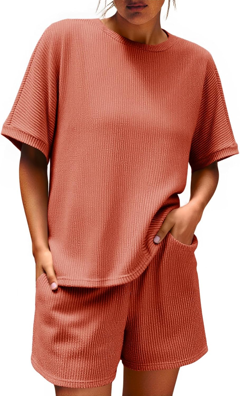 Imily Bela Womens 2 Piece Outfits 2025 Oversized Summer Short Sets Casual Beach Ribbed Short Sleeve Matching Set