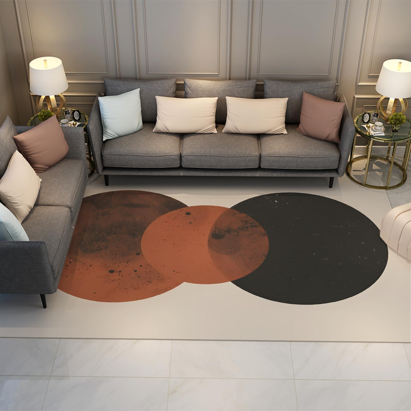 Tappeto per area in stile retrò francese per soggiorno Tappeti per ufficio Brown Ball Planet Tappeto lavabile antiscivolo moderno per l'ingresso del portico 150x240cm