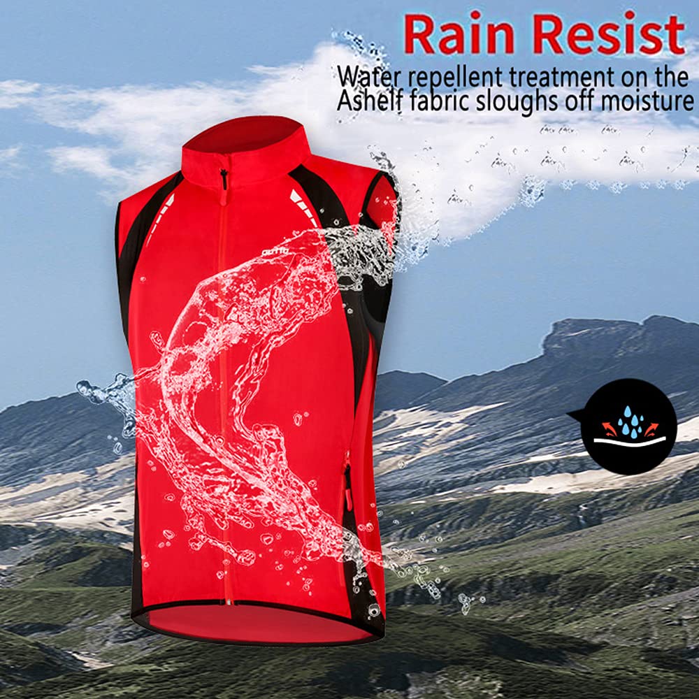 Gilet de Cyclisme Homme, Léger et Coupe-Vent, Réfléchissant, Veste sans Manche, Haute Visibilité, Rouge, Taille M à 5XL