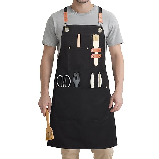 Syntus Adjustable Bib Apron with 2 Pockets Cooking Kitchen Aprons for Women Men Chef