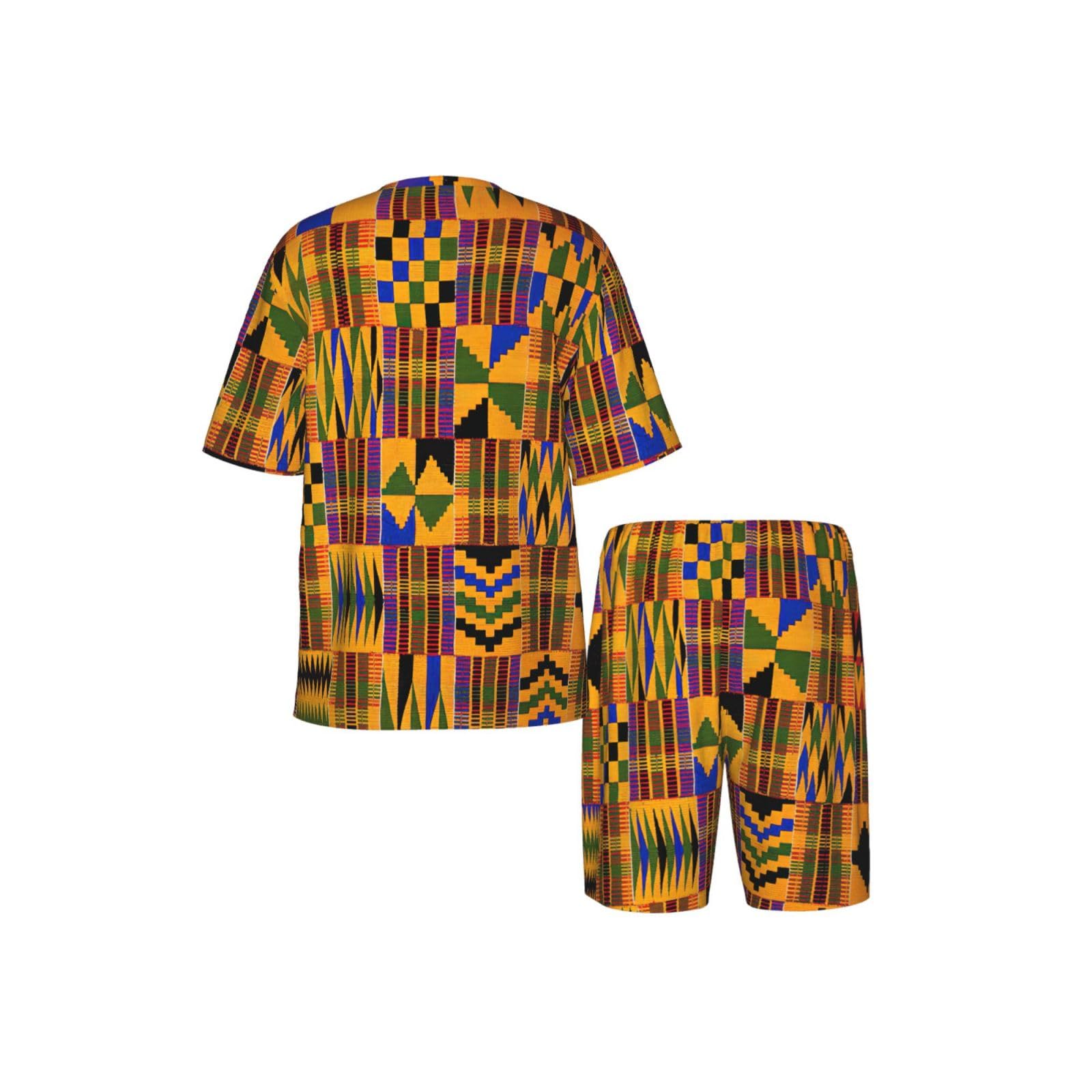 Set di pigiami da uomo con stampa africana, comodi set di pigiama da uomo con pantaloncini, perfetto per le notti estive