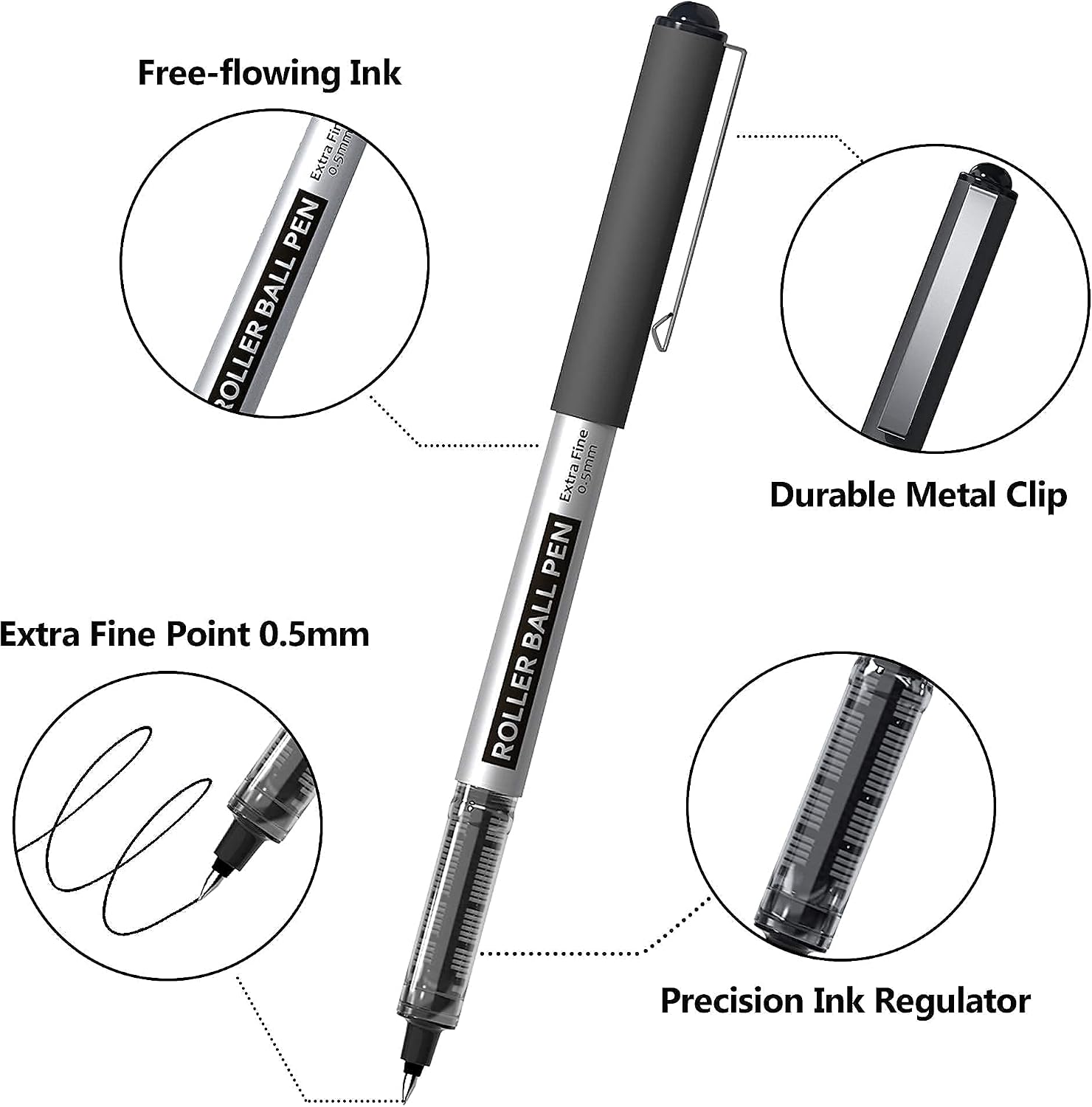 Shuttle Art School & Work Supplies Bundle,9 Bright Colors Sticky Notes + 25 Pack Black 0.5mm Fine Point Roller Ball Pens image 2