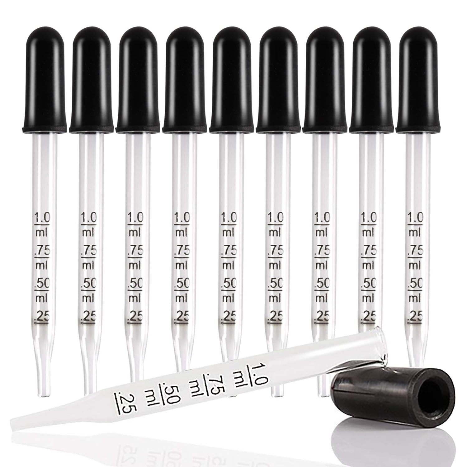 Medicine Dropper 1ml, Teenitor Straight-Tip Calibrated Glass Medicine Dropper, Glass Dropper Medicine Laboratory Leb Dropper Black Rubber Head Pipettes 10 Pack