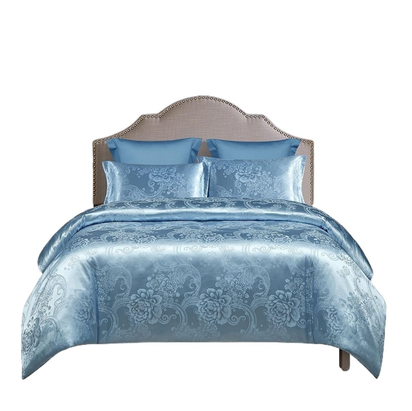 Sateen Jacquard Bedding Set All Season Hotel Style Duvet Cover Elegant Bed Linen Palace Inspired Home Decor(Ice Blue,3PC 228X228CM)