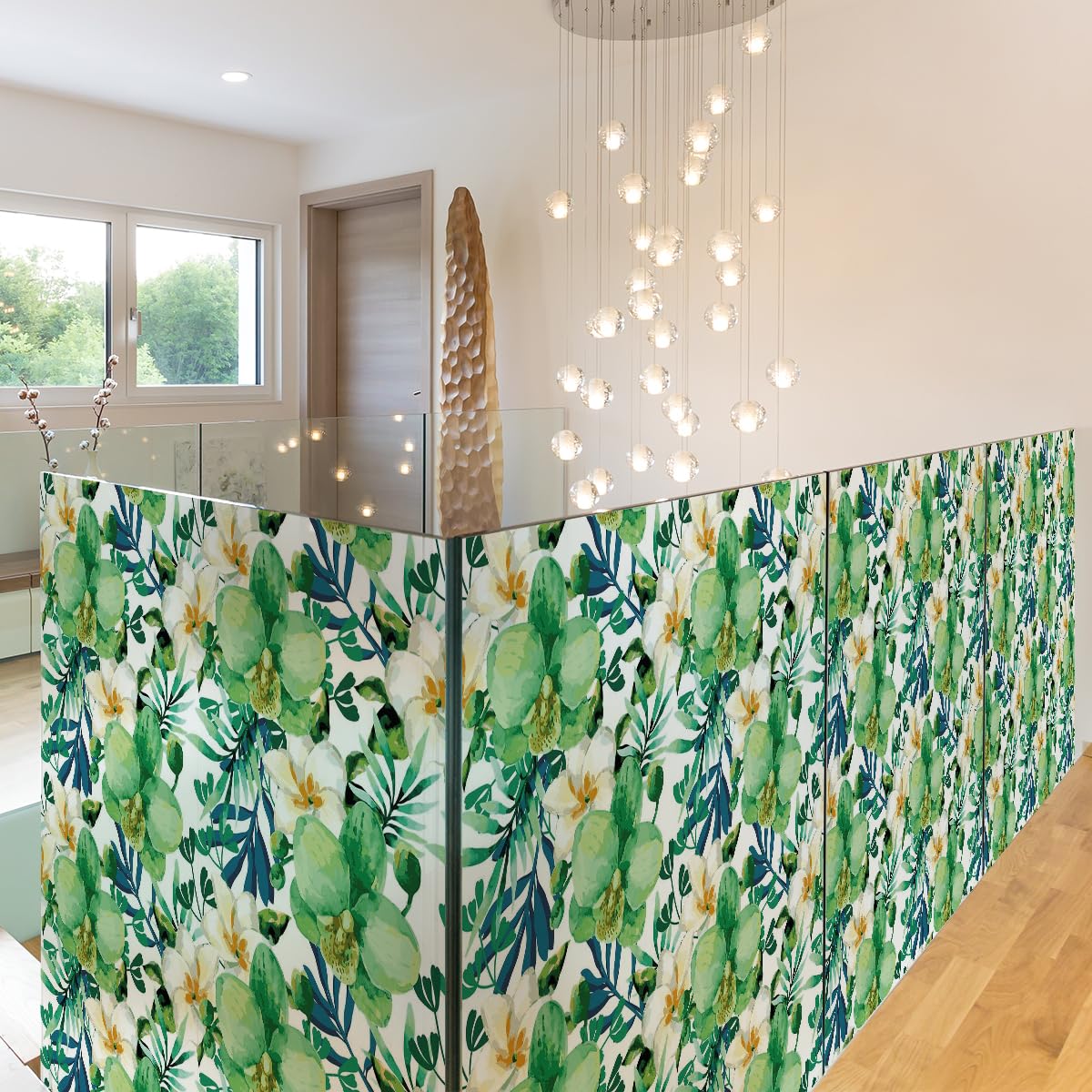 Ambiance Sticker Anti-Blackout Window Film Adhesive – Green Orchid – Privacy Screen Sticker for Windows and Shower Doors XL – H40 x L200 cm