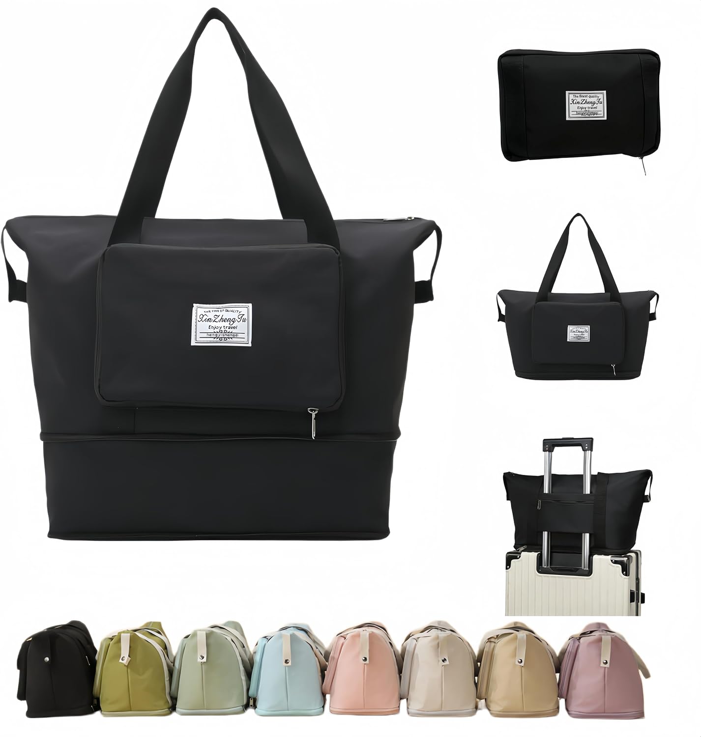 Large Capacity Travel Bag, Foldable Travel Bag, Expandable Travel Duffel Bag,Dry&Wet Separation Sports Duffel Bags Overnight Bag for Women and Man (Black)