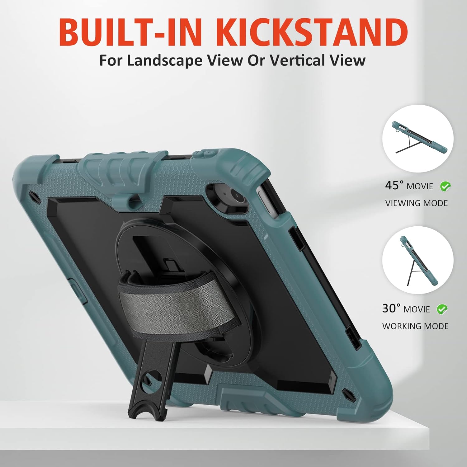 Ambison Case for iPad (A16) 11th/10th Generation 11''/10.9'' 2025/2022, [Kid Proof] Full Body Protective Case with 9H Tempered Glass Screen Protector, 360° Rotatable Kickstand & Hand Strap (Teal)