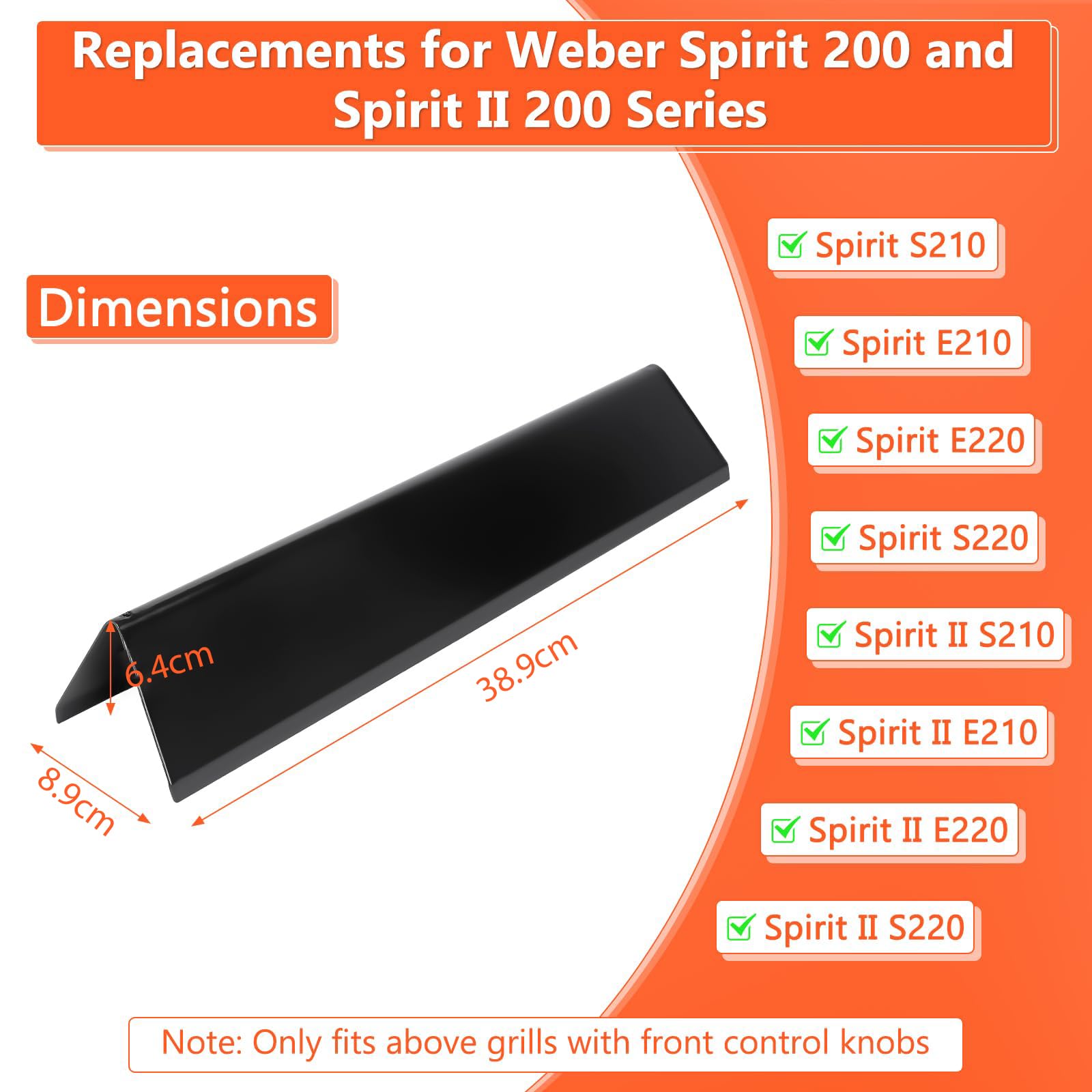 GFTIME 38,9 cm 7635 Flavorizer Bar per Weber Spirit I E210/220 & II E210/S210 (con pulsanti del bruciatore anteriore), pezzi di ricambio per bruciatore, diffusore fiamma, piastra riscaldante, guide