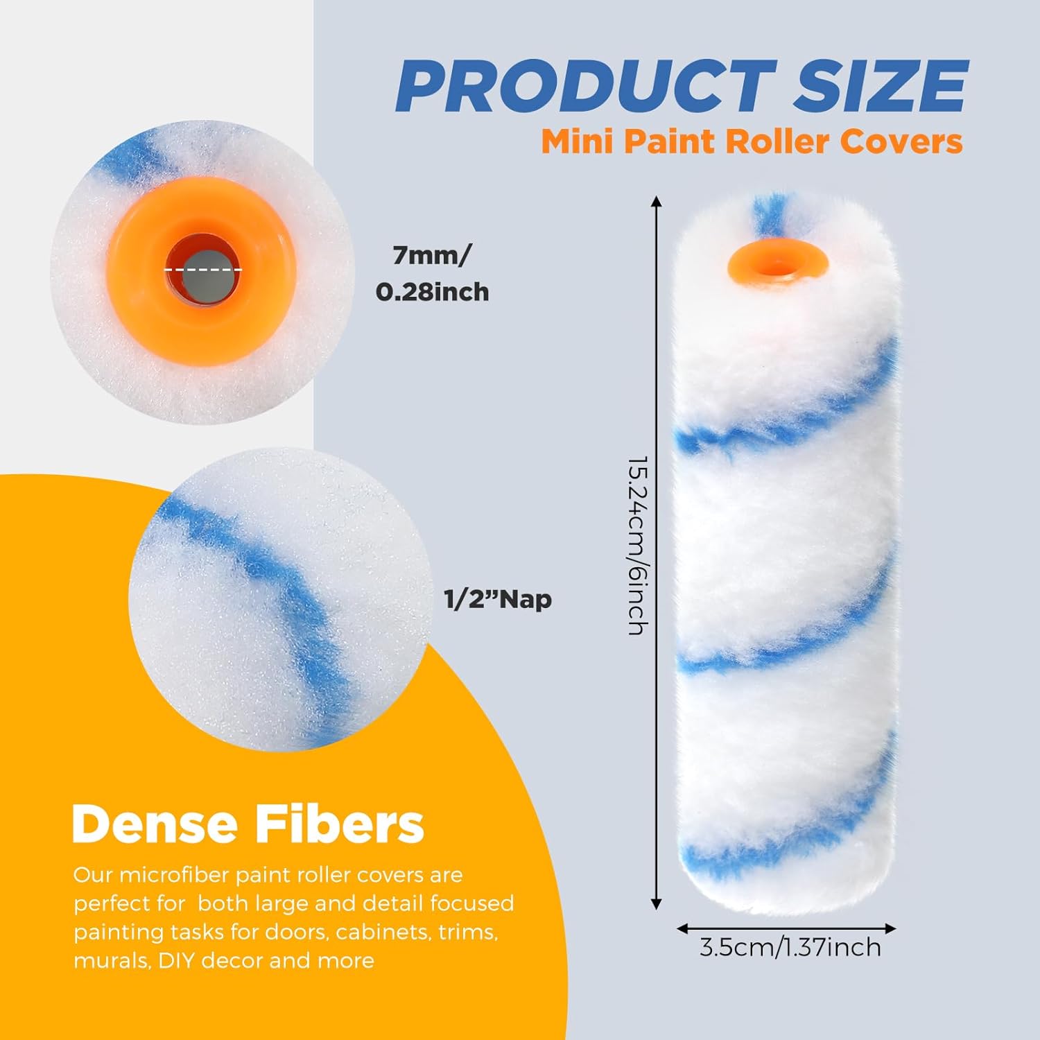 Leumoi 150 Pcs 6" x 1/2" Paint Roller High Density Microfiber Refills Mini Covers Paint Brush Roller Short Nap Home Repair Tool Kits for Wall Cabinets House(Yellow)