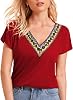 Selene Women Short Sleeve V Neck Tops with Color Blocked Collar Summer Casual Outfits Basic T Shirts Blouse