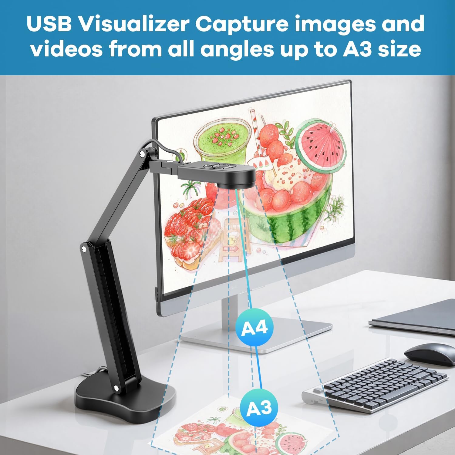 4K Document Camera&Webcam for Teachers: 8MP USB with 3-Level LED Light &Mic&Image Invert,Fold, A3 Format for Teaching in Classroom/Distance Learning Educators(Mac/Windows/Chromebook)