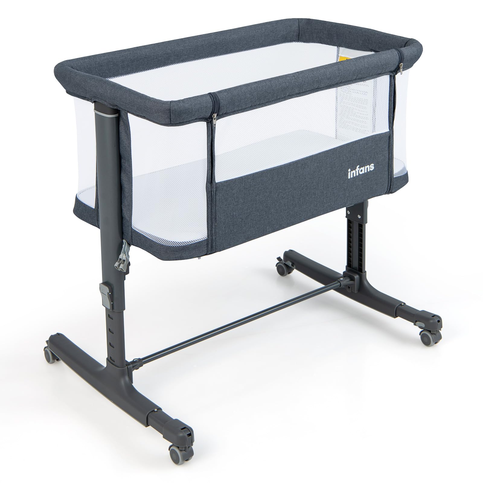 LIFEZEAL 3 in 1 Beistellbett, 5-stufig höhenverstellbares Babybett, Babywiege Stubenwagen mit Matratze, Mobiler Reisebett auf Rollen mit Tragetasch, Kinderbett für Baby ab Geburt bis 9 kg (Dunkelgrau)
