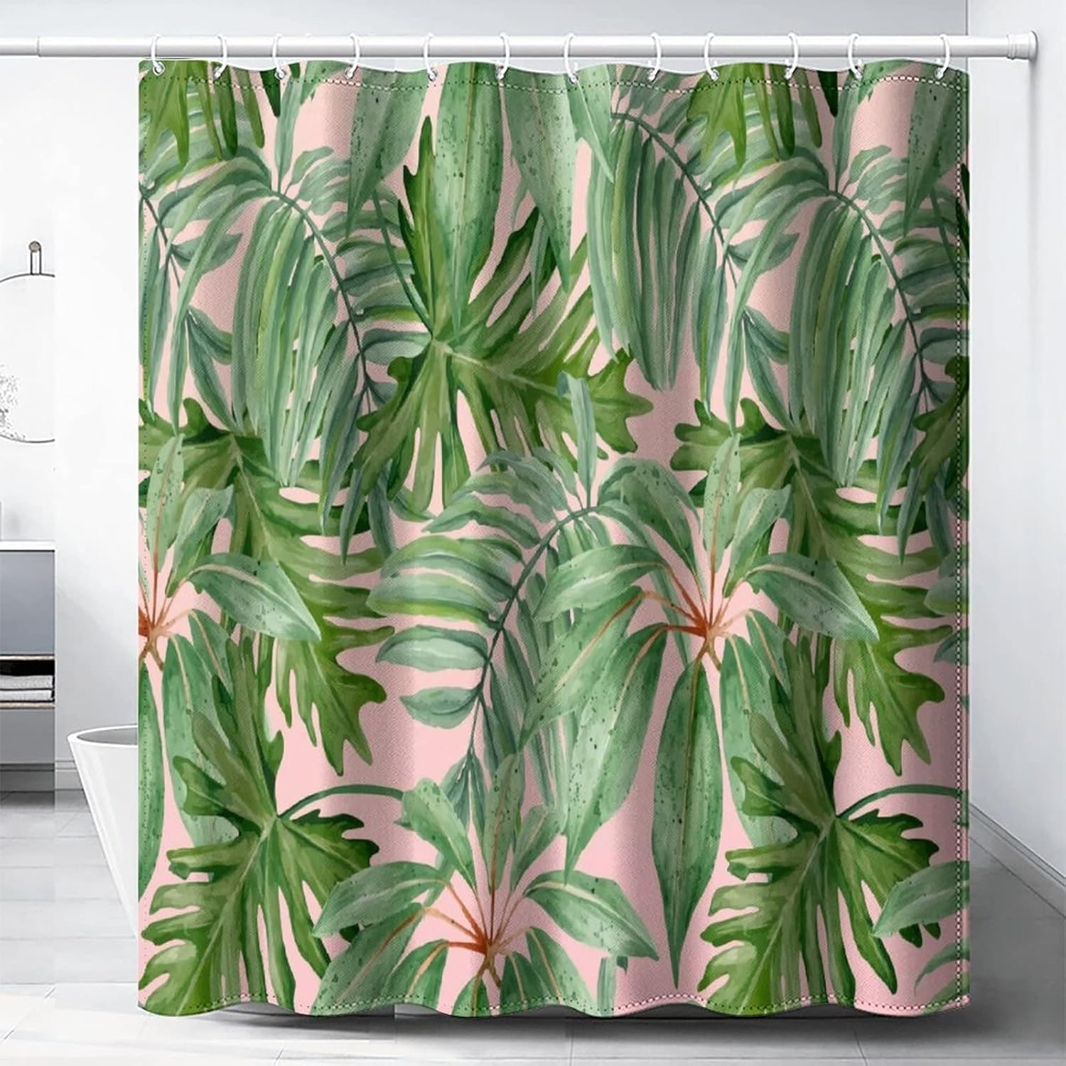 Green Leaf Shower Curtain Tropical Plant Banana Monstera Palm Leaves Shower Curtain Sets Watercolor Jungle Botanical Shower Curtains for Bathroom with 12 Hooks 66x72Inch(168x183cm)