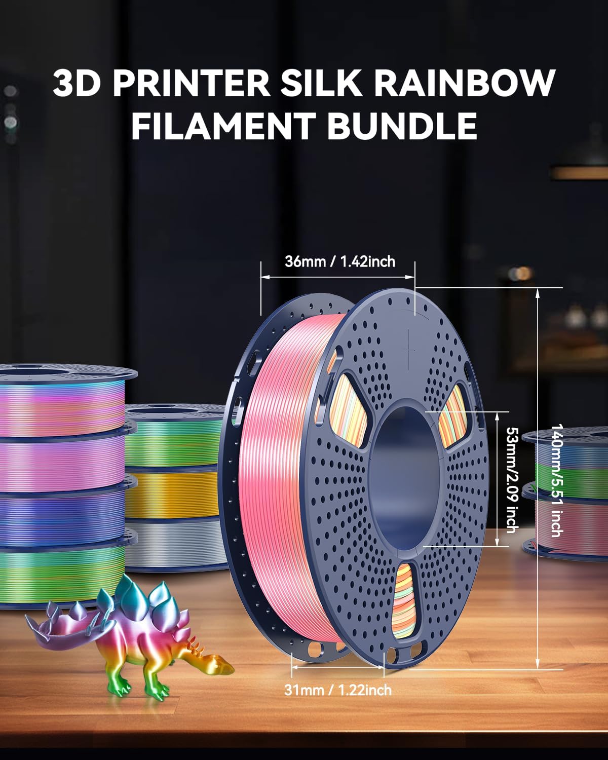 JAYO 3D Printer Filament Bundle, PLA Silk Filament Bundle Multicolor, Shiny Silk PLA Filament 1.75mm, Fast Color Change Rainbow Filament, Individually Vacuum Packed, 250g Spool, 8 Rolls, 2kg in Total