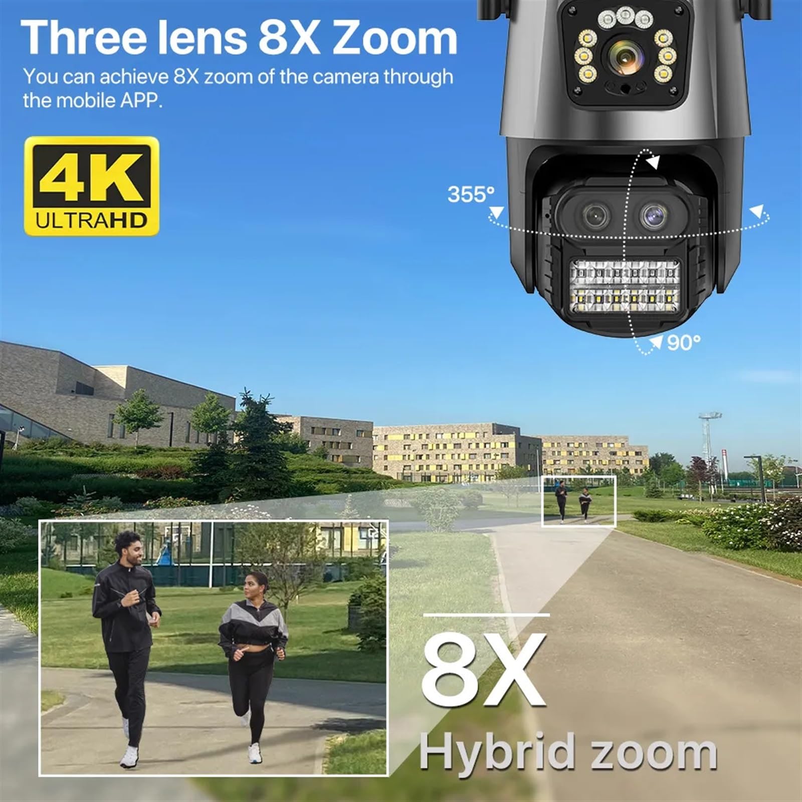 Kamery Monitoringu, Kamera PTZ 9MP 4K 8X zoom hybrydowy 6MP kamera IP na zewnątrz trzy obiektywy podwójny ekran kamera bezpieczeństwa automatyczne śledzenie nadzoru(9MP Camera Add 32G)