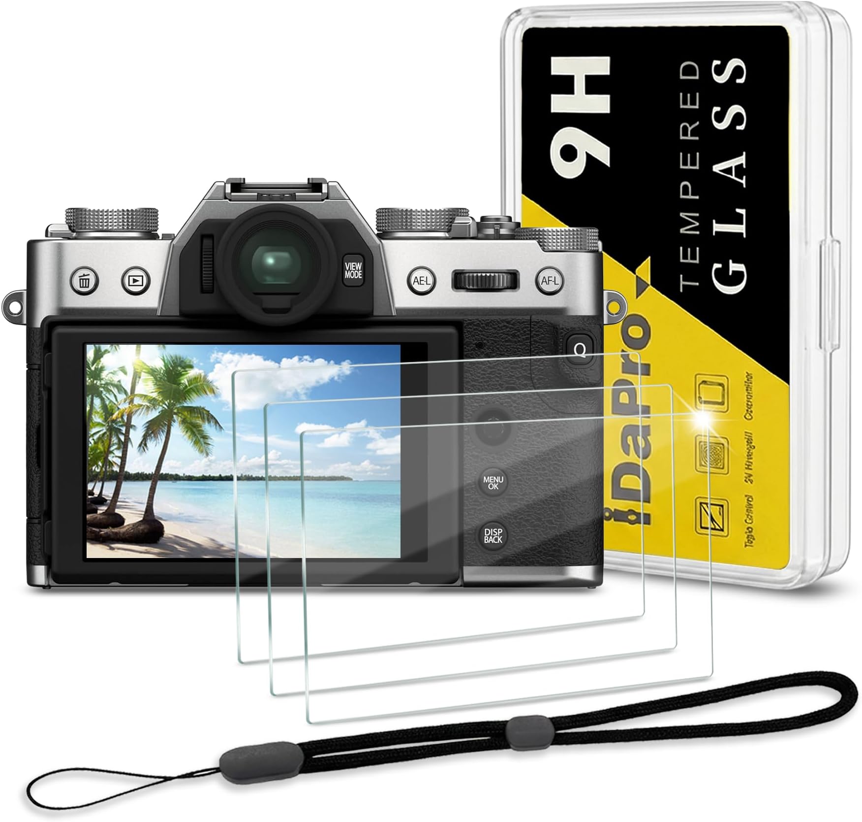 Screen Protector for Fujifilm X-T30 II X-T30II Fuji X-T30 Mark II + Hand Lanyard [3+1 Pack] Tempered Glass Easy Installation