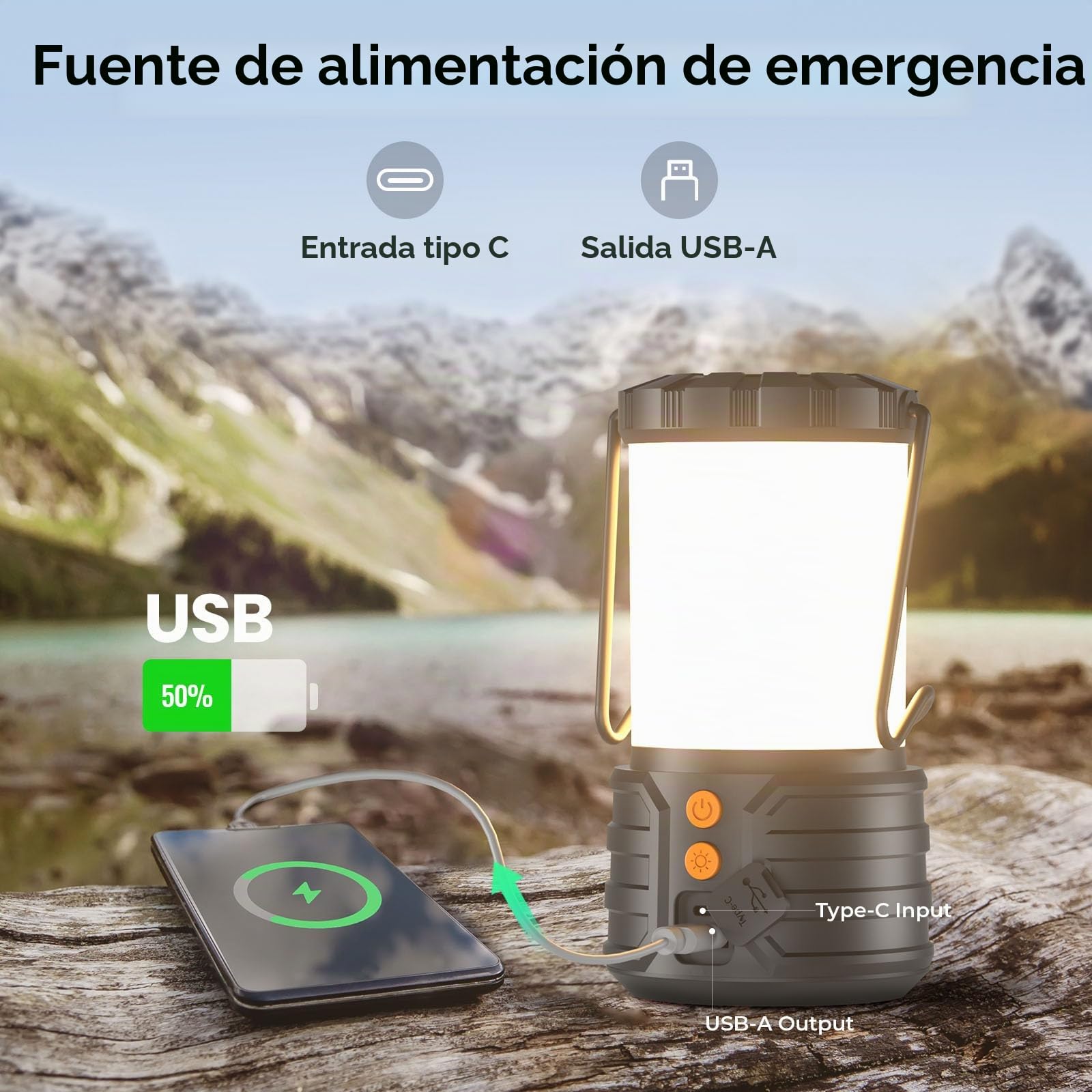 PopoIron Linternas de Camping LED 5000mAh Recargable IPX4 Paquete de 2