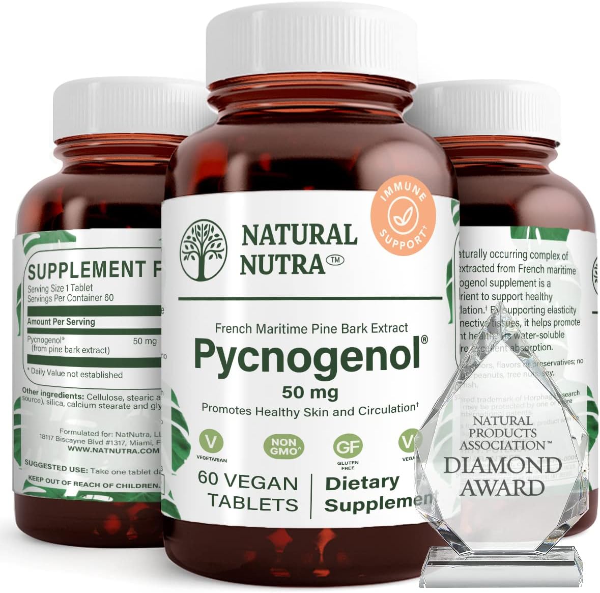 Natural Nutra Pycnogenol Supplement, Immune Support Supplements for Men and Women, Help Improve Skin Health & Joint Health, Helps Body Fluid Circulation, Support Cardiovascular, 60 Vegan Tablets 50mg