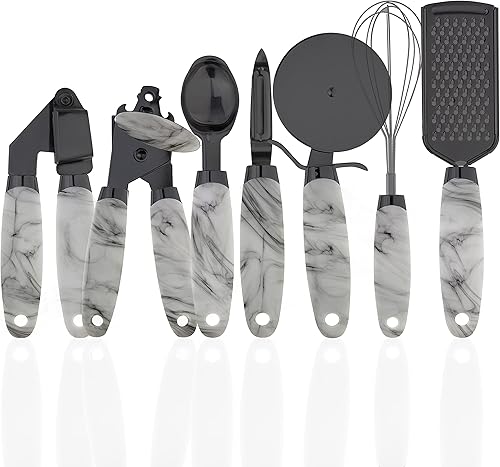 Miniatura 20 de COOK WITH COLOR Juego de utensilios de cocina de acero inoxidable chapado en cobre con mangos de tacto suave, cobre negro, 10 piezas cobre/negro