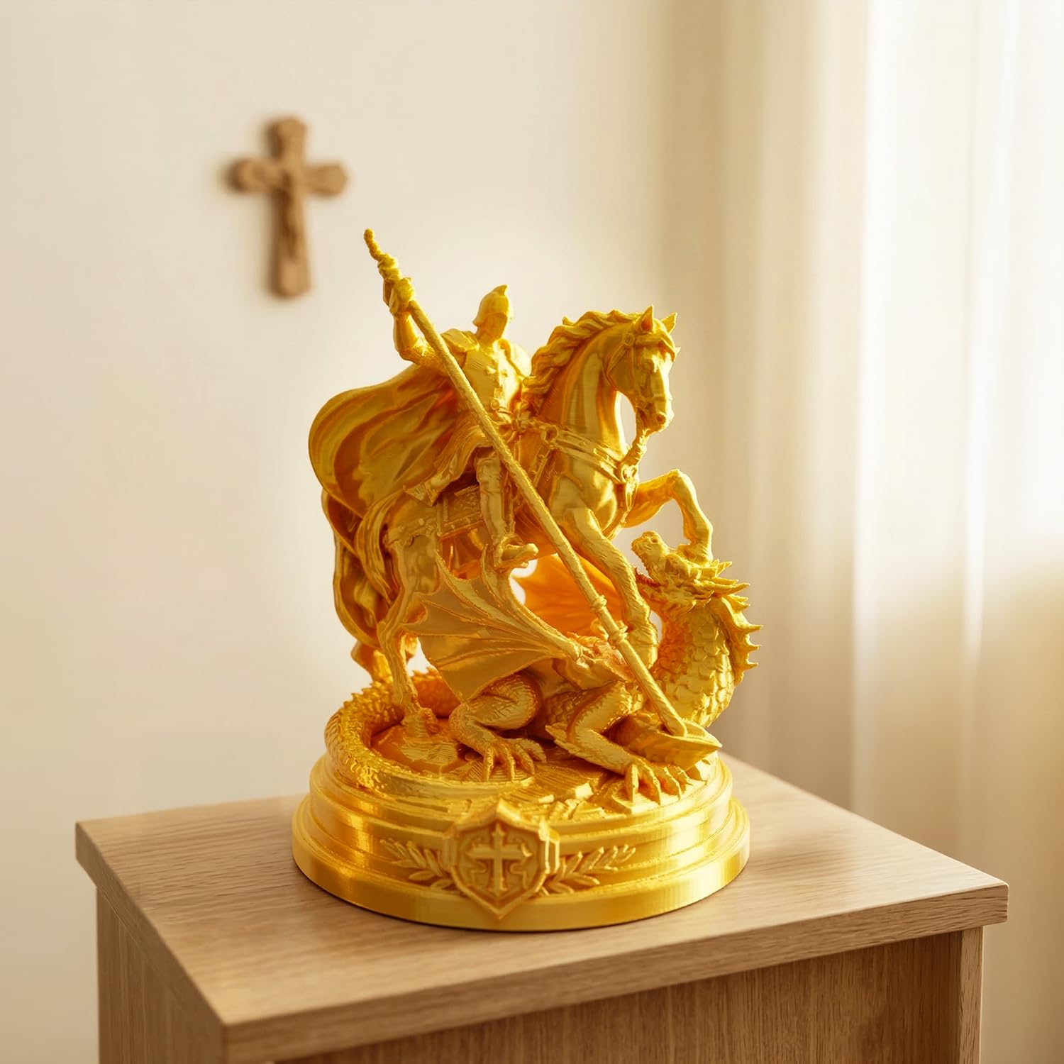 Saint George Dragon Slayer Statue – Gold Finish | 14 cm | 3D Printed PLA | Art Deco Decorative Figurine for Home, Prayer & Gifting-picture-31
